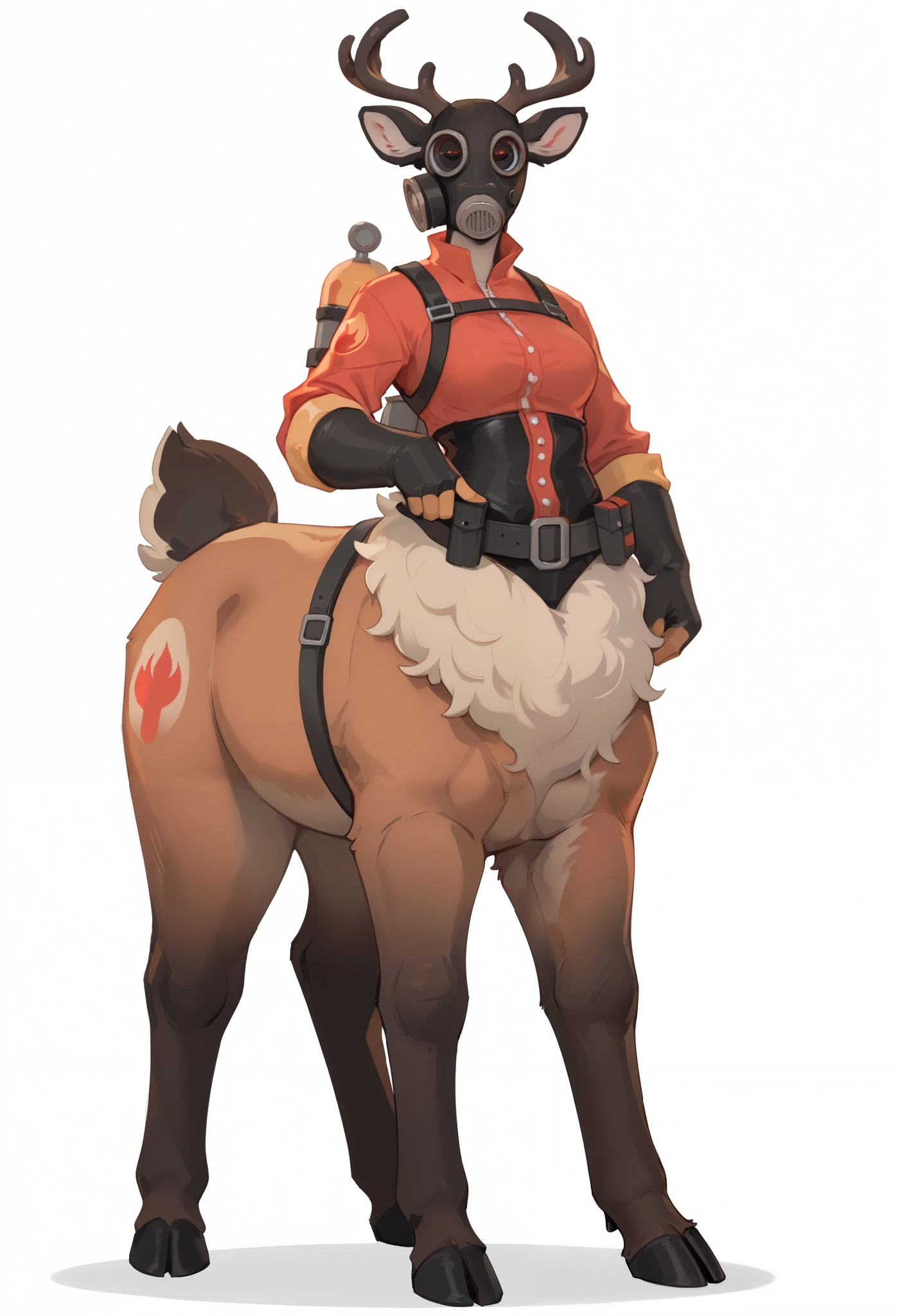 Solo, score_9,score_8_up,score_7_up, source_furry, a tall curvy Anthro furry horse woman, horse snout,brown furry body, long red mane, mane covering one eye, green eyes, large breasts, thick thighs, red tail, standing, hands on hips, outdoors on a farm, naked, ,