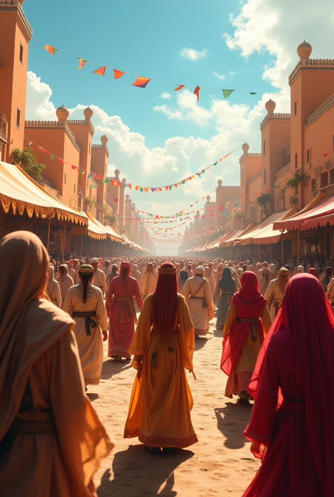 3D cartoon images are high resolution photos that show people wearing ancient Yemeni clothing. walk in the middle of the ancient yemeni city. in countless numbers