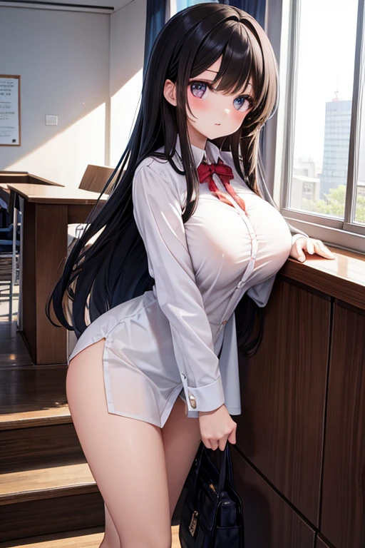 Big Breastini skirt、Dress shirt、High heels、Thin eyebrows、Beautiful eyes、whole body、squat、blush、high resolution、M-shaped legs、Beautiful woman、 high quality ,4K ,Scanline illumination, Volumetric Light、8K Ultra HD, Soft lighting, high quality, Film Gray、Spread your legs、Black Hair、long hair、Knee-high socks、White underwear、crowd、Black Bra