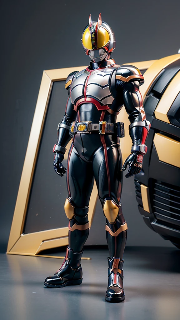 (masterpiece:1.2, Highest quality),(Very detailed),8K,wallpaper,Ultra-fine painting,Kamen Rider figures,Isometric 3D Diorama,Matte Paint,Displayed in the case,(black footwear,yellow eyes, boots,black bodysuit, rider belt, gloves, helmet,armor, antennae, bodysuit,)