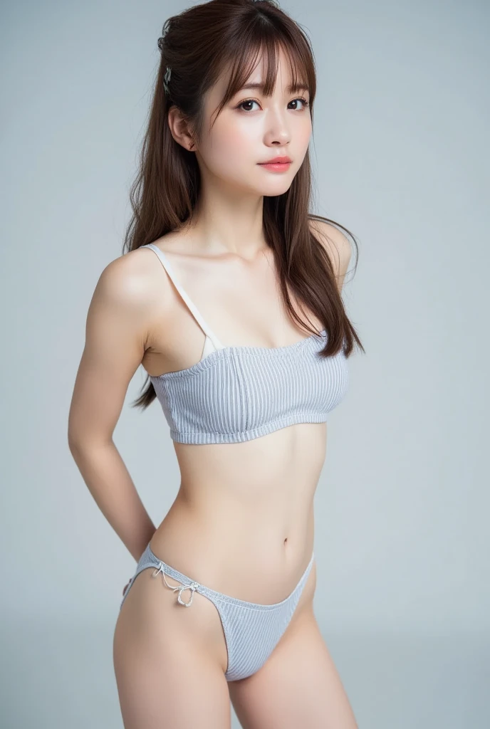 arafed woman in a white top and white mini skirt posing for a picture, photo of slim girl model, fantasy photoshoot, gorgeous young model, very long blue hair, ((ombre)), ((smile)), huge breast, smile, Masterpiece, Best quality, 8k, 18 years old, Raw photo