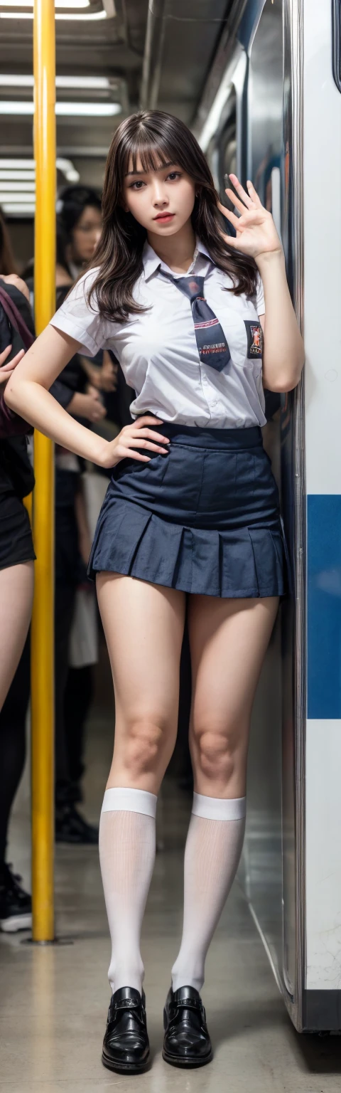 Highly detailed CG Unity 8k wallpaper, highest quality, super detailed, masterpiece, realistic, photo realistic, Highly detailed cute girl, 20-year-old, (((Lift your skirt yourself)))、(lift it yourself)、Pale light purple panties made of lace material、panties focus、detailed panty patterns、blush, parted lips, looking at the viewer、half body shot、(crowd)、(on the streets of tokyo)、short bob cut、too bright natural light、the shining sun、Female crowd、Slightly low angle shot from below、Shiny lips with lip gloss、sparkling eyes、ponytail、(((Finely designed, luxurious and colorful adult shorts, panties high definition portrait, Draw pants with super precision)))、((Show off your panties with an unusual pose)), ((spread legs, raise your legs)) open your mouth a little、