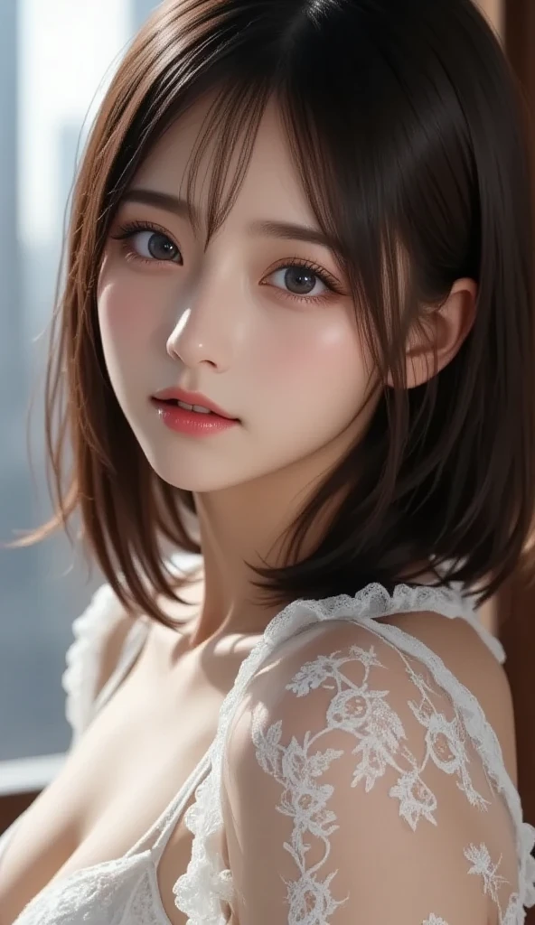 highest quality,Photo quality,Ultra-high resolution,Professional Lighting,18-year-old,Beautiful face like an actress,Transparent blouse:0.7