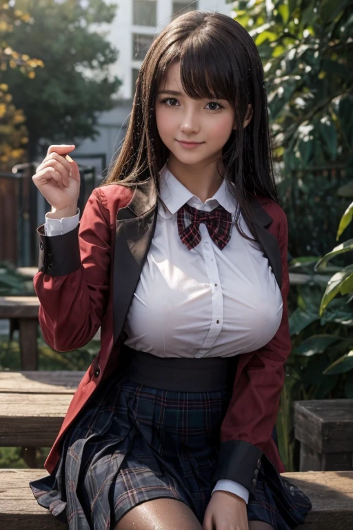 Azure Lane Style Waifu, sex worker, in a sex club最高の品質, masterpiece, Upper body,1 girl,alone,yukiko,smile,(red cardigan,plaid skirt,yellow neckerchief,school uniform:1.2), huge breasts,black tights <roller:yukikoAmagiPersona4_v10:0.8), realistic, highest resolution, erotic anime, vtuber, cleavage, chest hollow, The sweater is open and the areolas are sticking out., shirt open, button removed, exposed, xxx, realistic and sexy prostitute Vtuber, in a sex club, porn star pose, Pleasure Club, shibari