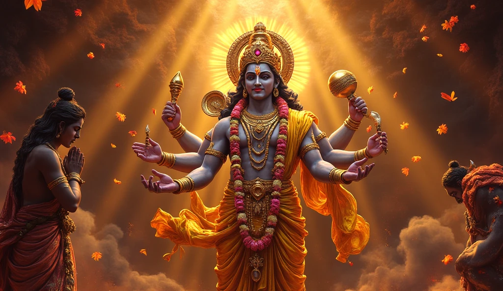 Animated 3d image  of god kartiyan with his peacock and ganpati mouse at himalayas

