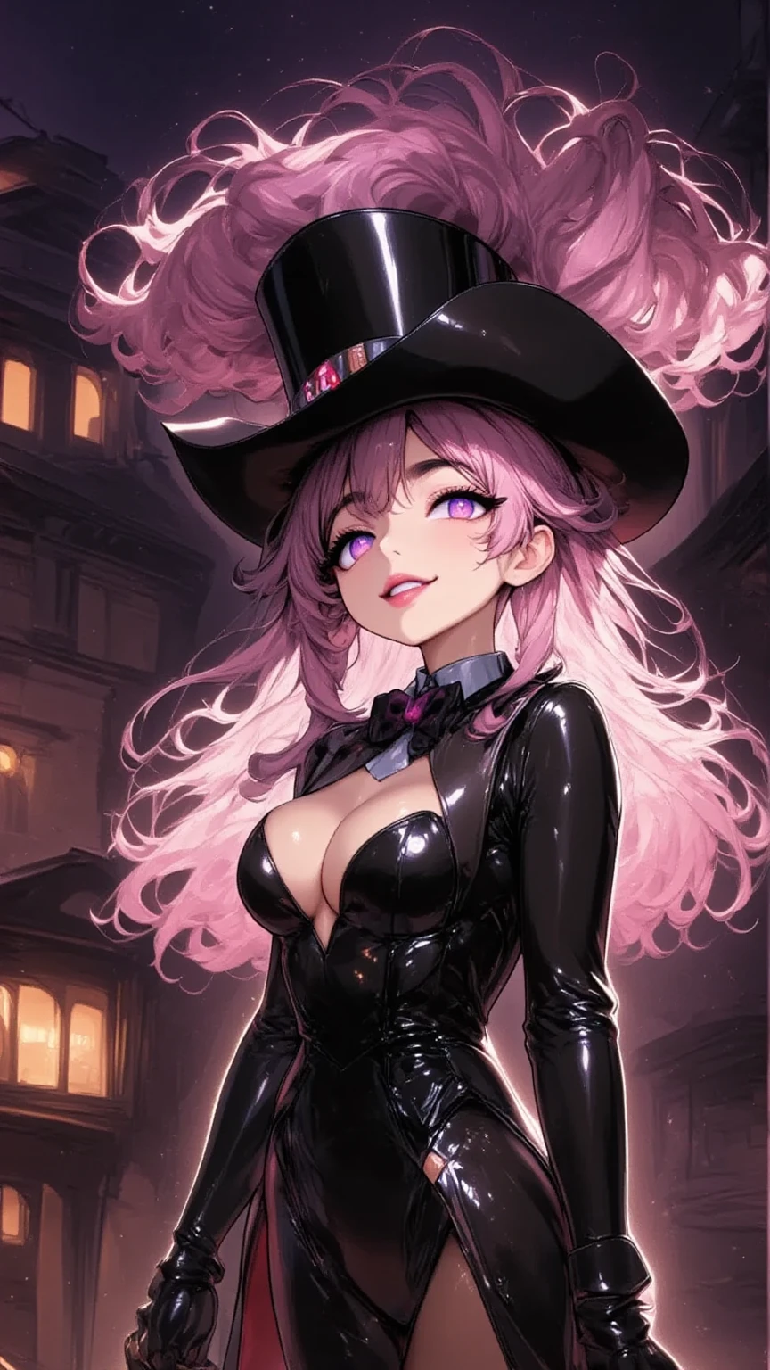 masterpiece,Top image quality,hight resolution,imagem 4k,Raw photo, {{{official art}}}, {{solo}}, {Adult}hair strand}, {{medium breasts}}, {Solo}, mages dress, noble, witch hat, cat ears, cat tail, blurry background, indoors , cat ear, dark skin, black skin , pink cat ears,, Pink hair, teal eyes, long hair, looking at viewer, black skin