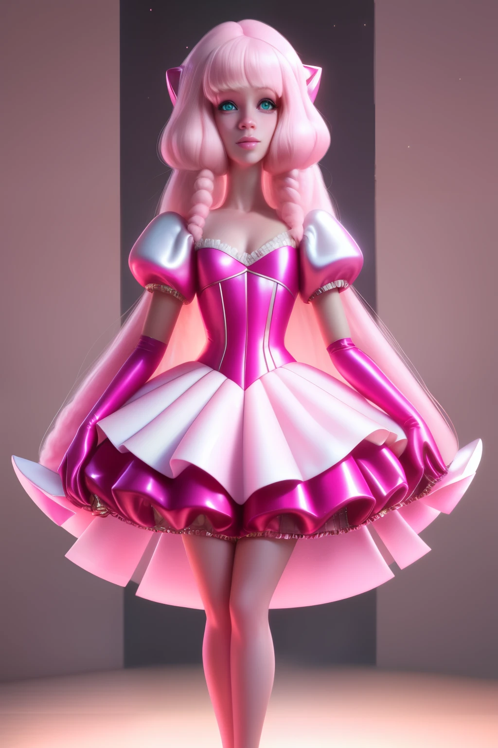 pnkdamond, pink hair, pink eyes, long hair, stomach gem, pink skin, toned,
puffy short sleeves, elbow gloves , white thighs, Puffy dress,
standing, Upper part of the body,
outer space,
(incredibly detailed, beautiful detailed face,Beautiful detailed eyes, Masterpiece, Best Quality) cinematic lighting, SMILE,