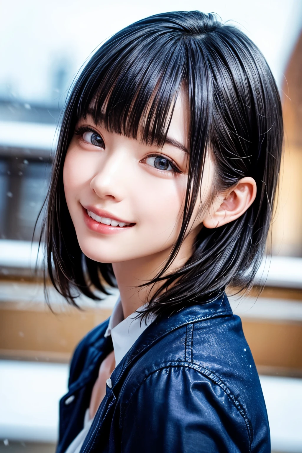 (((masterpiece:1.5),(highest quality:1.5),(Very detailed:1.5),(High resolution:1.5),(Realistic:1.5),(Photorealistic:1.5),(Delicate depiction),(Gentle colors))),8k,wallpaper,BREAK,1 girl,New female employee,(Face close-up:1.5),(front),Japanese,Short Bob,(Black Hair),(Beautiful Hair:1.5),(Shiny Hair:1.3),(Detailed hair drawing:1.2),(Peering in:1.5),(Fine skin:1.5),(Shiny skin:1.3),(Beautiful Face:1.5),(Cute Face:1.5),(smile:1.5),(Smiling with mouth closed:1.5),(Beautiful Teeth),((Wearing a stylish jacket:1.5)),((Wearing a cute shirt:1,5)),(Vivid clothing drawings),(Spring background:1.5),(Gentle sunlight through the trees:1.5),(((Blur the background:1.5)))