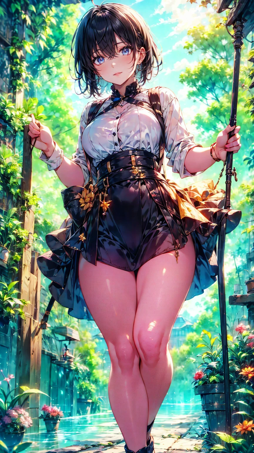 ((full body)), ((full pose)), ((medium breasts:1.4)), ((wide smile:1.4)), ((standing:1.4)) ((forest background:1.4)), megumi katou, brown hair, short hair, (yellow eyes:1.5), ((lift dress:1.4)), ((sexy black dress:1.4)), ((spread legs:1.4)), ((black pantyhose:1.4)), ((show panties:1.4)), ((medium cleavage:1.4)), ((masterpiece:1.2), best quality, high resolution, unity 8k wallpaper, (illustration:0.8), (beautiful detailed eyes:1.6), ((extremely detailed face:1.6)), perfect lighting, extremely detailed CG, (perfect hands, perfect anatomy), ((sky from below:1.4)), ((night:1.5))