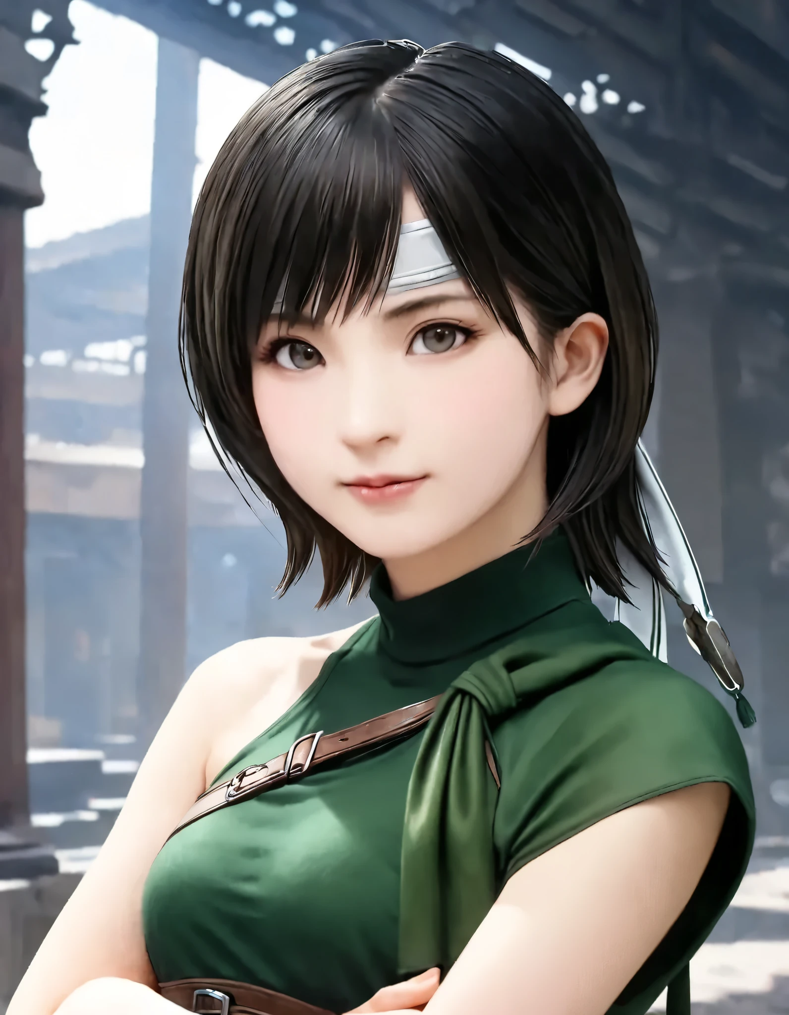 (best quality, 8k, high resolution:1.2), 1girl, FINAL FANTASY VII, Yuffie, upper body