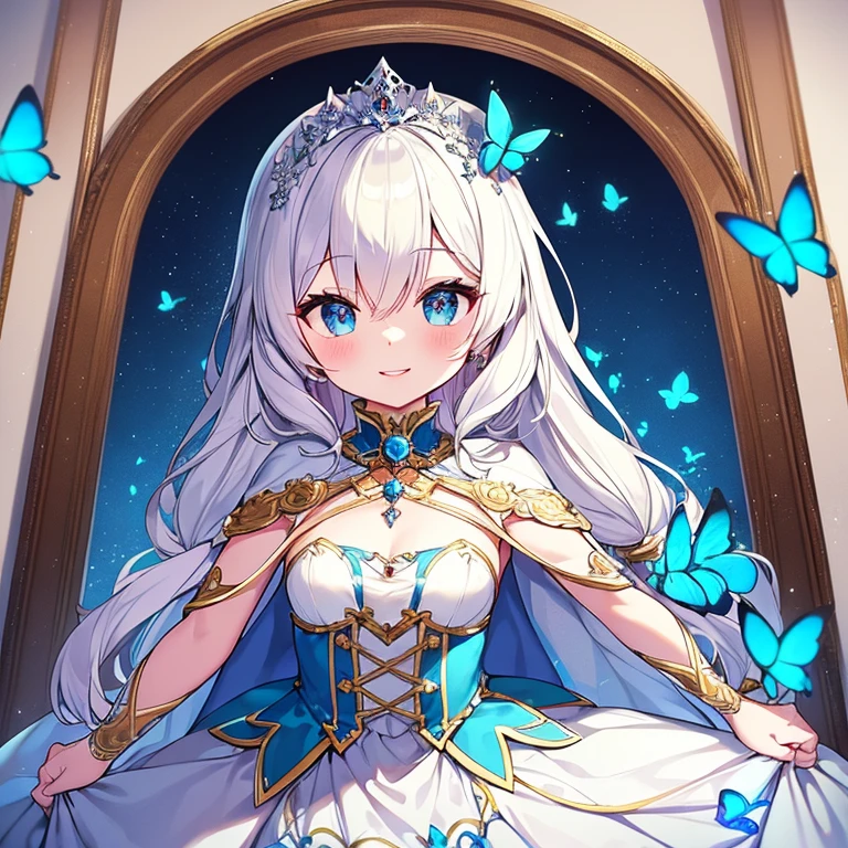 (masterpiece), (highest quality), (Super detailed), official art, one girl, Green, gold and silver see-through dress, No sleeve, off shoulder, small, Very small, small, Many white pearls,Gorgeous pearl accessories