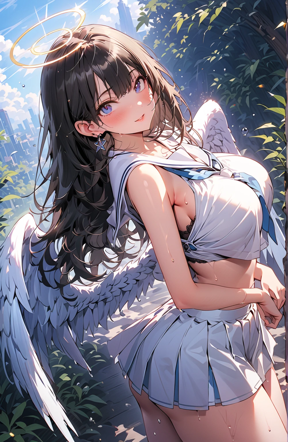 Japanese 15 year old angel naked１masturbating with someone、sky above the clouds、She's looking at us..、はみ出るI can see pubic hair、I&#39;m shy、You can see pink nipples、everyone is naked、One is a slender woman with dark brown hair and a fluffy long bob.、Breasts that are too big and saggy、saggy breasts、Sagging chest、super big breasts、Breasts so big they&#39;re about to burst、super big breasts、、、shaggy public hair. under hair. I can see pubic hair、There are big angel wings on his back.、R18 illustration、erotic manga、Erotic illustration、2D illustration、Japan anime、drawn by Japanese ilastrator、high resolution、4K quality、high quality、High resolution、5 million pixels、high detail、No correction、masturbation、
