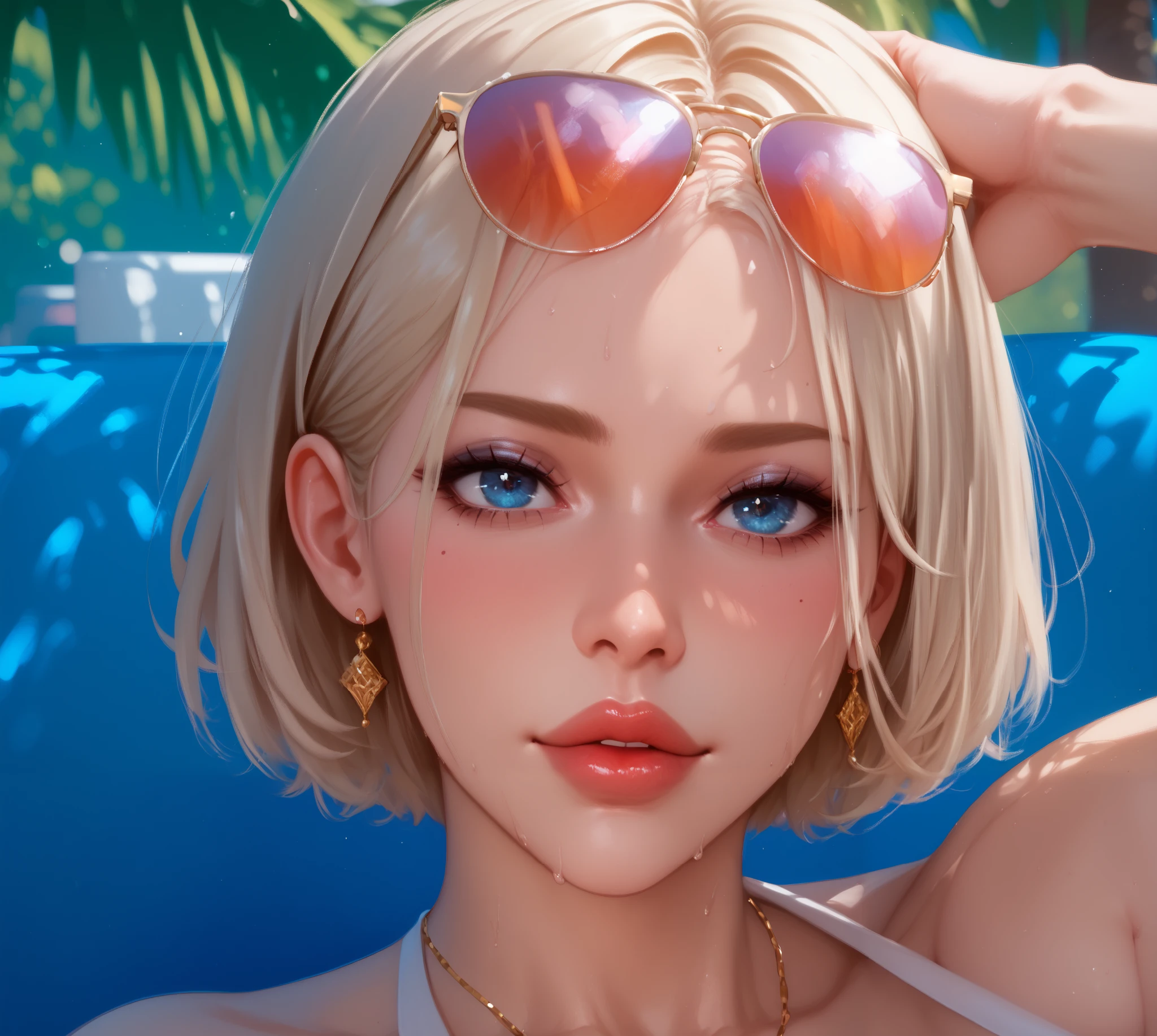 NSFW, erotica, perfect body , adult woman , handsome She has a business suit on one side, but there must be some latex elements, sexuality, Better quality , pure quality , High quality , 4K, 8k, одна woman , сексуальная woman , platinum blonde , big breasts, 1 girl face . The main character , female Face in the frame, short hair , square, woman , blue-eyed blonde with short hair , wants, smiles, Waiting, взрослая woman , handsome She has a business suit on one side, but there must be some latex elements