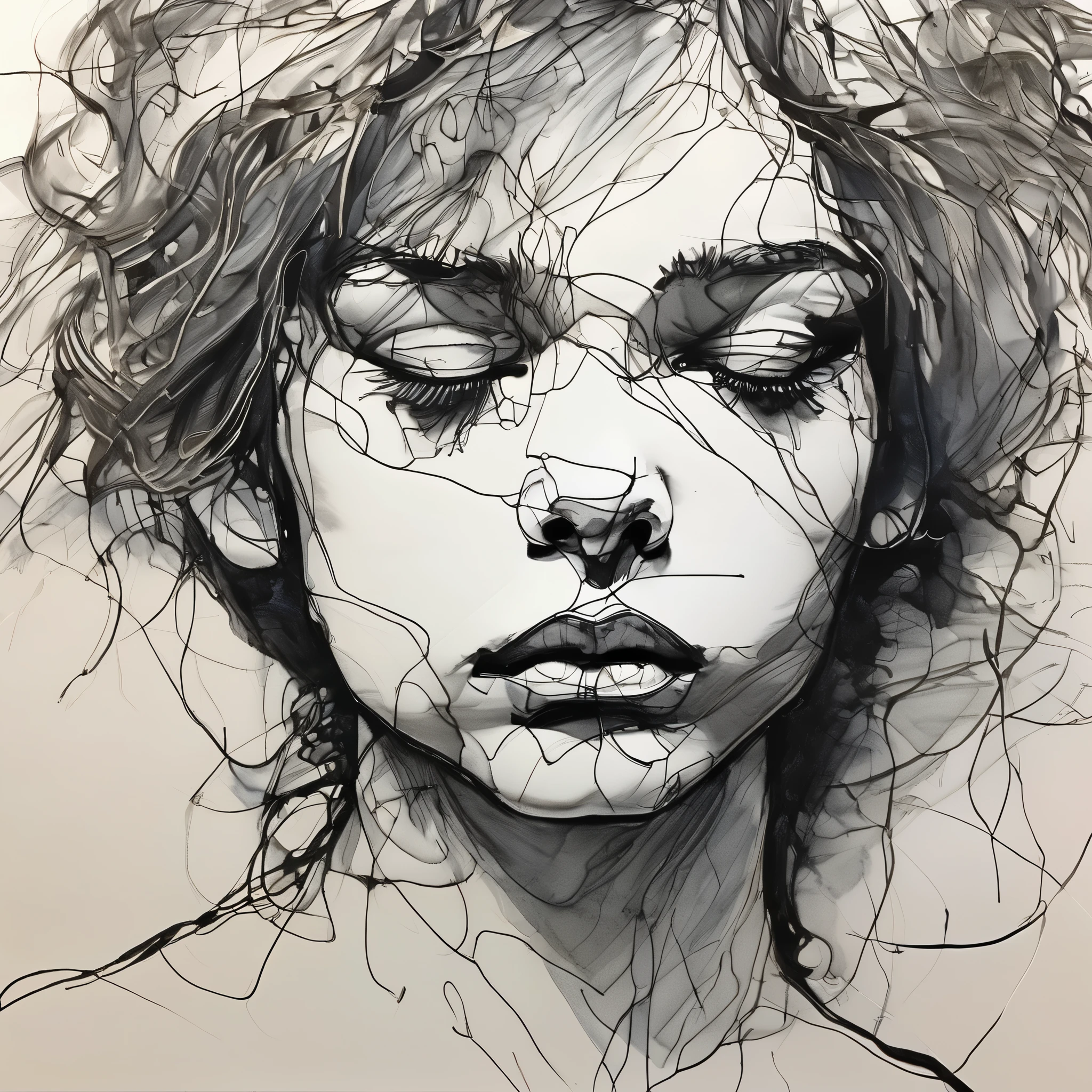 scribbled line style pencil drawing, symbolizing betrayal, detailed and high quality line art style, sharp strokes, dark and attractive conceptual art style, white background