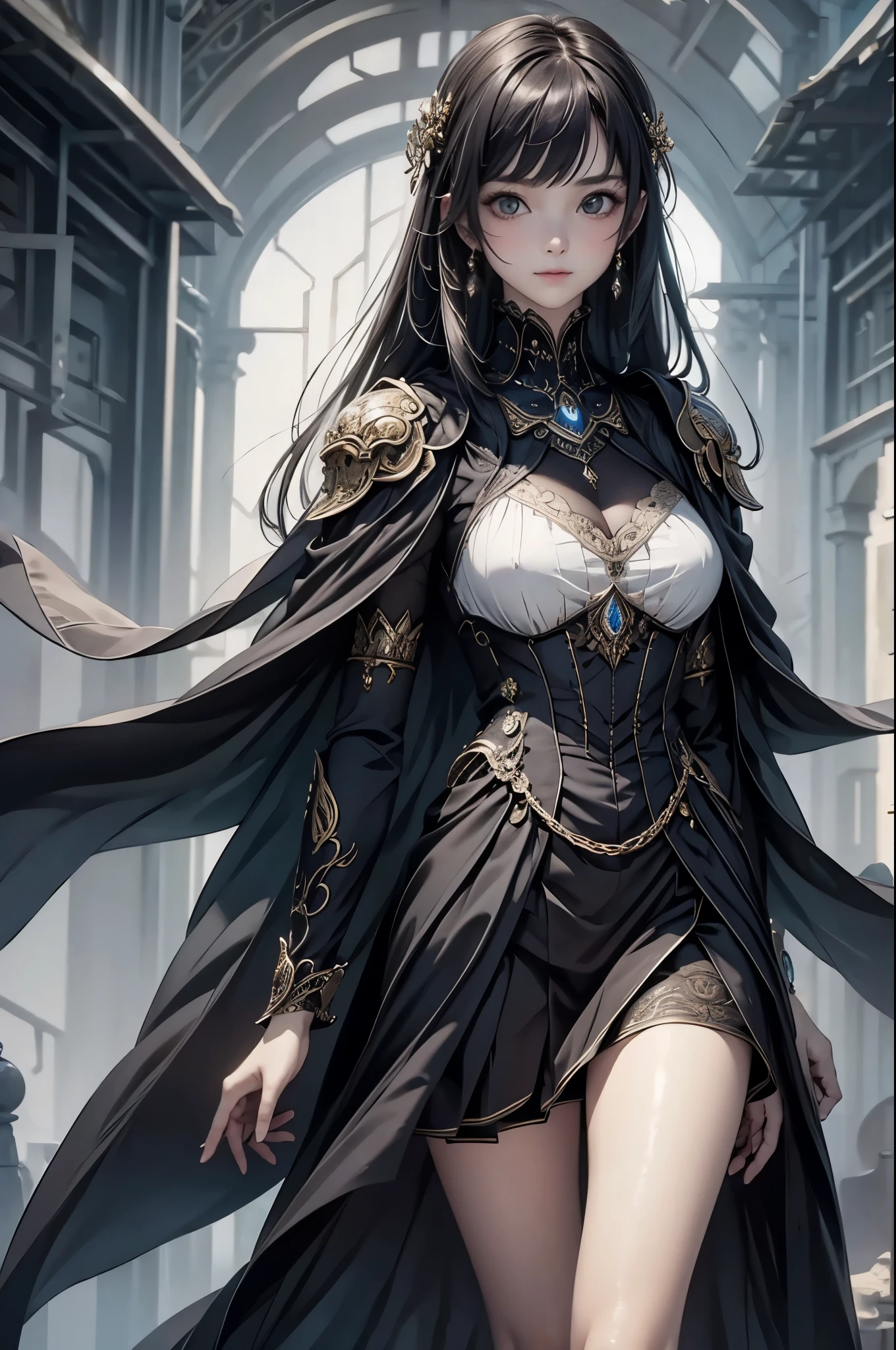 ((from front:1.5))((masterpiece:1.5、best quality, 2.8D illust, Very detailed 1girl, classic girl, classic, Mechanical decoration、 back ground:dark world.