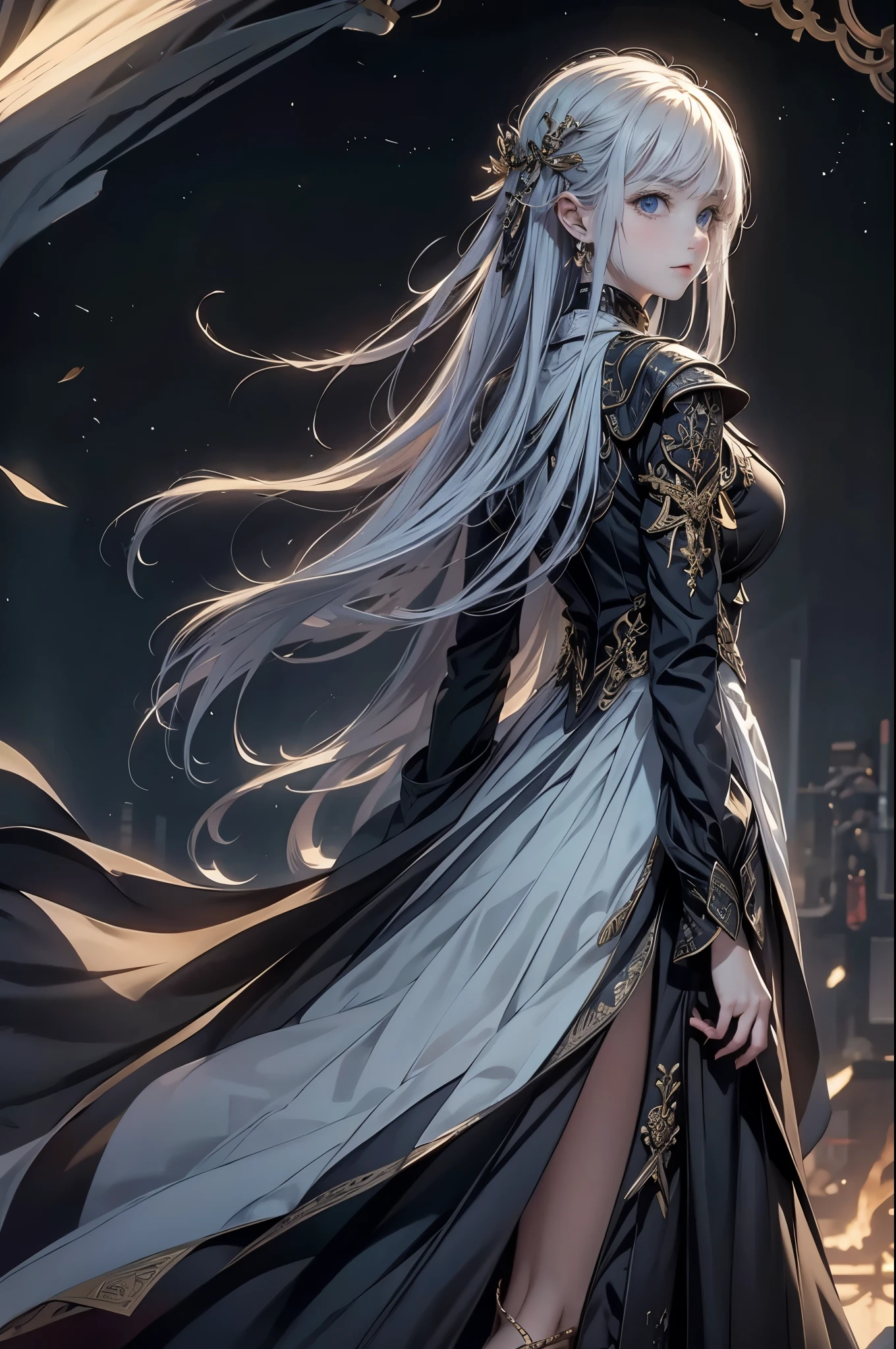 ((from front:1.5))((masterpiece:1.5、best quality, 2.8D illust, Very detailed 1girl, classic girl, classic, Mechanical decoration、 back ground:dark world.