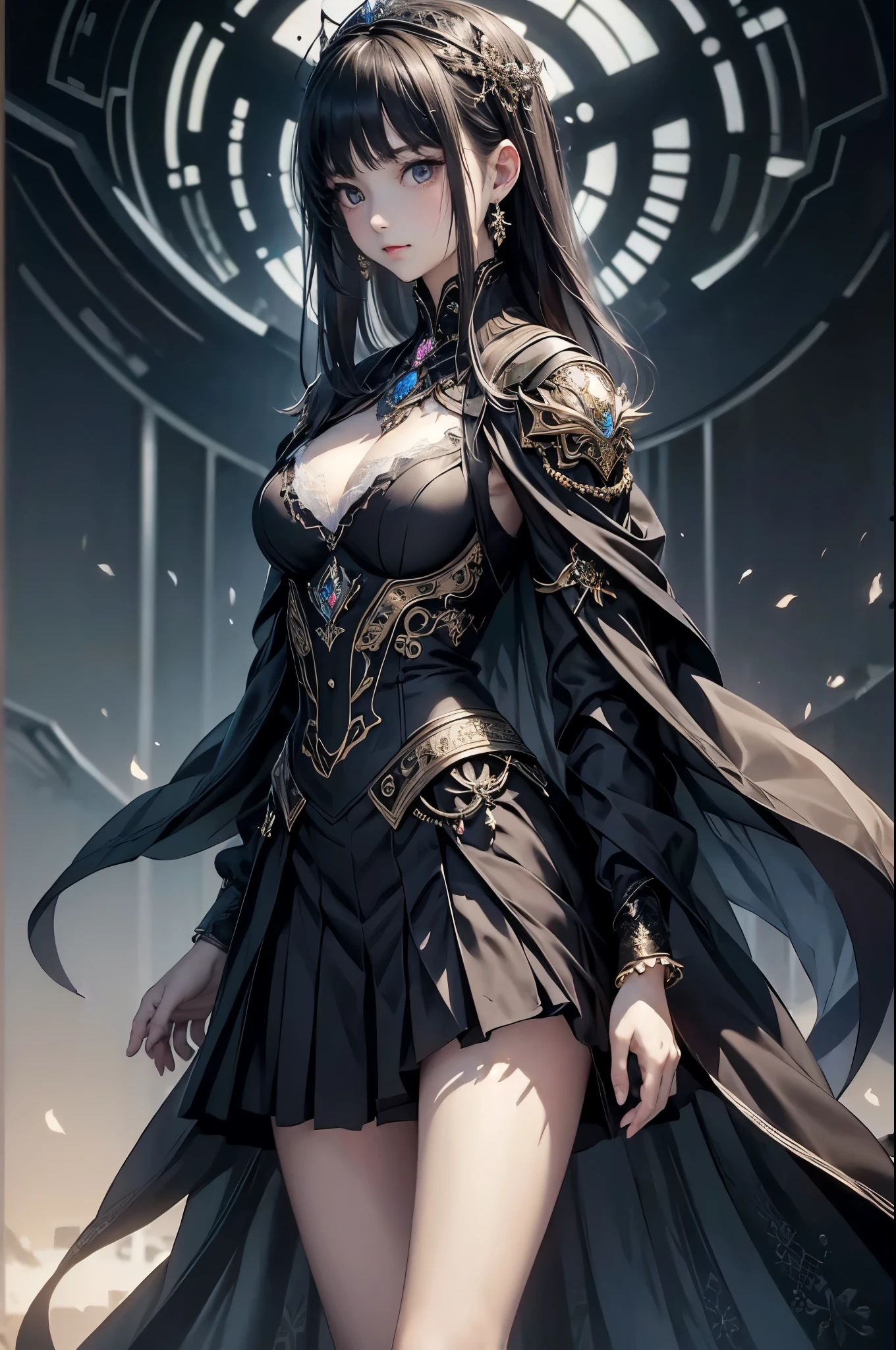 ((from front:1.5))((masterpiece:1.5、best quality, 2.8D illust, Very detailed 1girl, classic girl, classic, Mechanical decoration、 back ground:dark world.