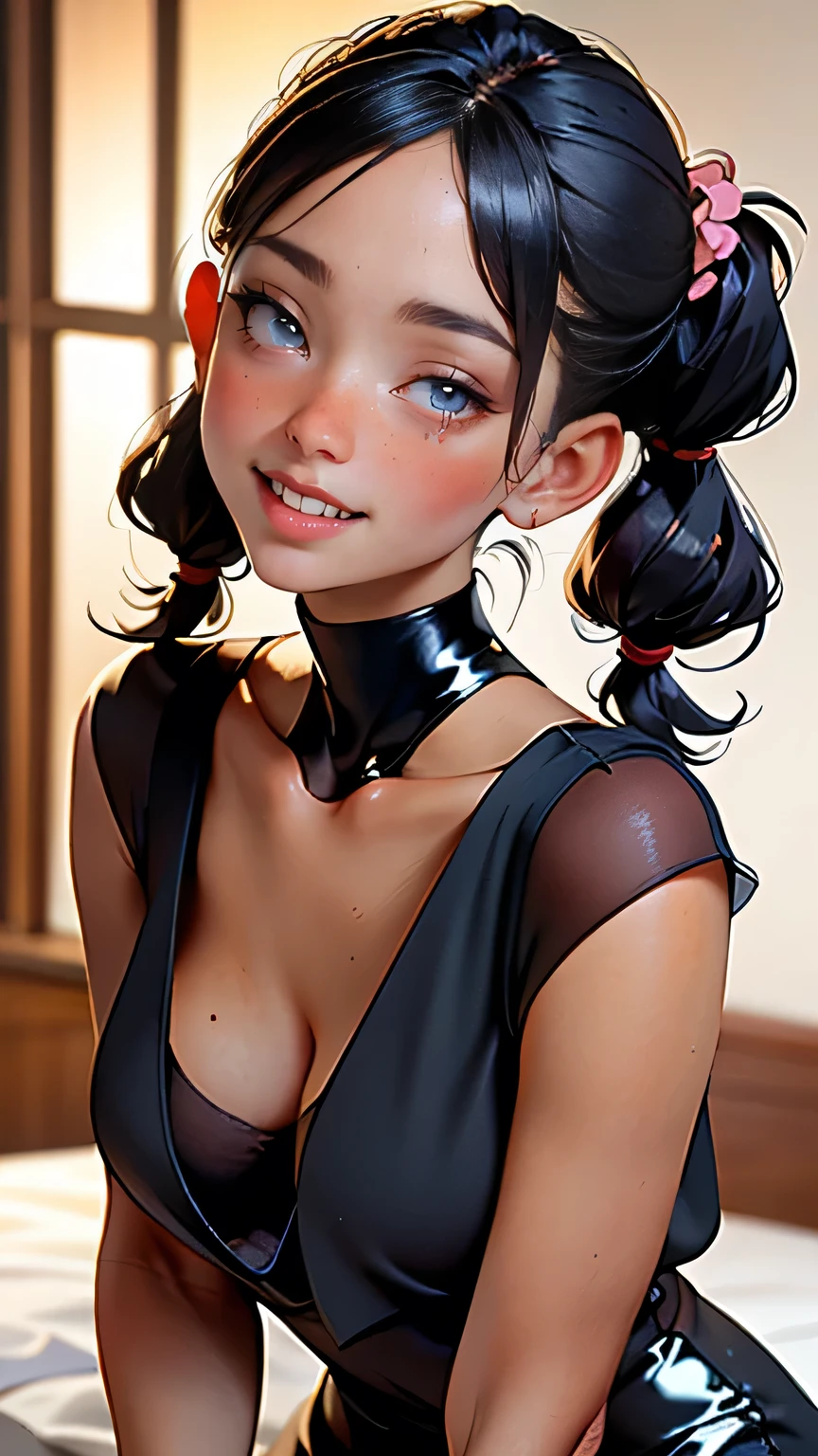 a human version of Minnie Mouse, totally realistic, always repeating the same face, always repeating the same appearance, always repeating the same proportions, always repeating the same outfit, ((alone)), full body, very detailed face, very detailed eyes , very detailed irises, looking at the camera,
