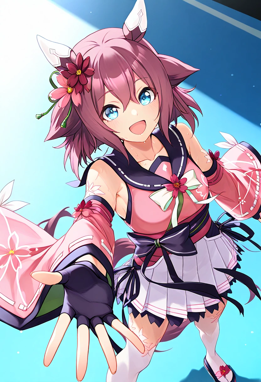 best quality, masterpiece, 2d, masterpiece, best quality, anime, highly detailed, cowboy shot, 1girl, solo, looking at viewer, smile, bangs, medium breast, red hair, red eyes,happy new year card with a girl in a bikini happy !!!, anime cover, seasons!! : 🌸 ☀ 🍂 ❄, 2 0 2 2 anime style, 2022 anime style, けもの, anime visual of a cute girl, inspired by Eizan Kikukawa, haruno sakura, hanayamata, in style of kyoto animation,close up,((Looking at viewer))