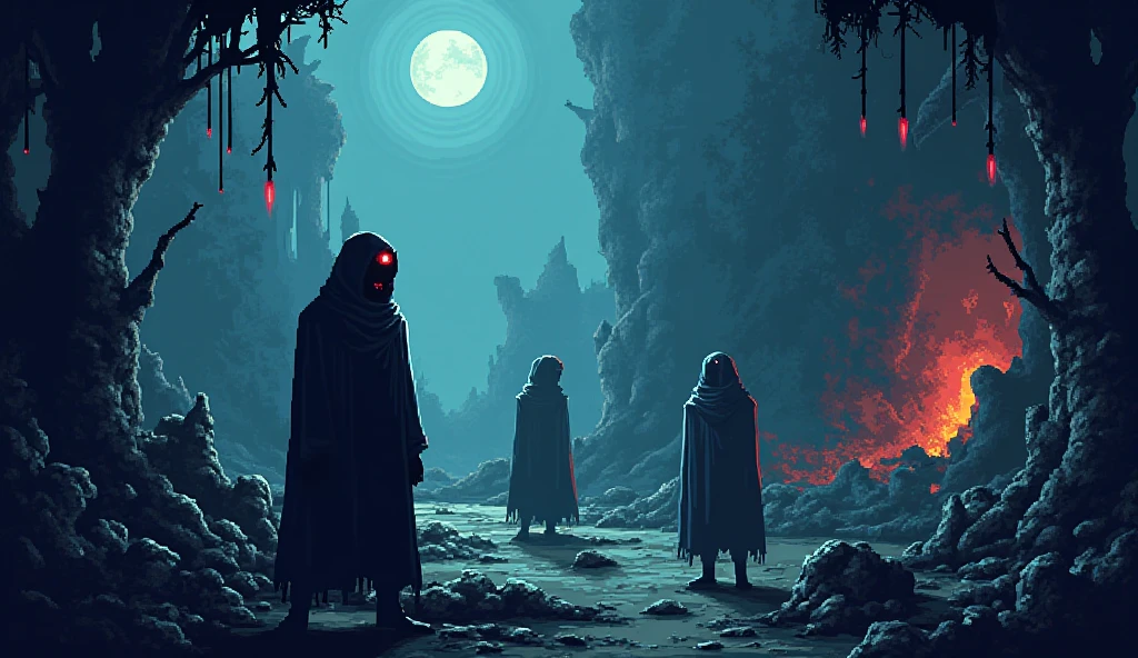 a group of people in robes standing in a dark room, dark robes, wearing dark robes, black robes mages, dark, nazgul, dark cinematic concept art, greek dark ritual myth, robed figures sat around a table, kramskoi 4 k, unholy gathering, photorealistic dark concept art, occult robes, medieval dark fantasy, dark robed, dark entities