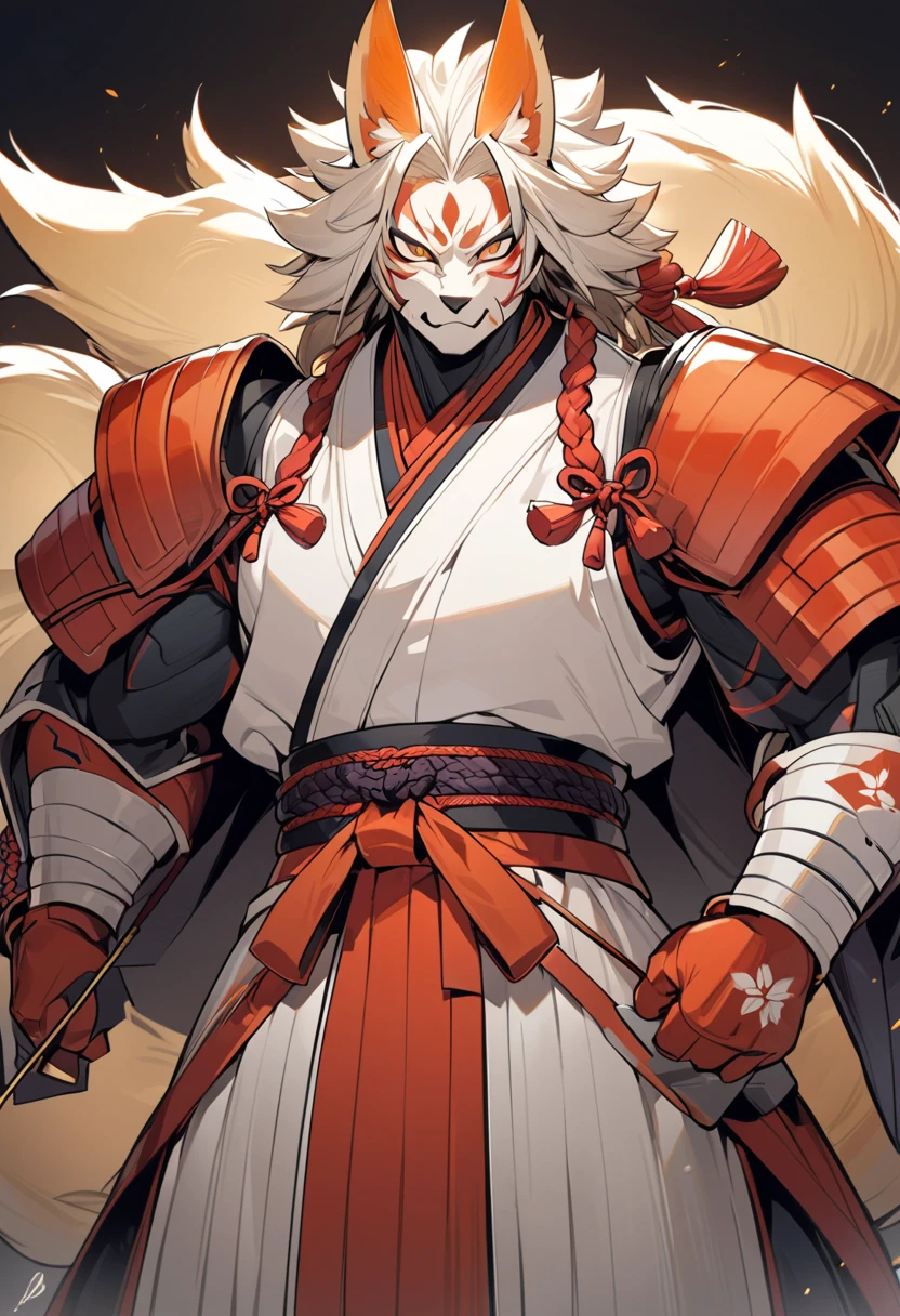 ultra-detailed, masterpiece, masterwork, high quality, best quality, hdr, (nature, japanese style), nsfw, male, solo, chibi, dragon, ((kimono, bulge loincloth, white loincloth)), (little red body minotaur), (white chubby body), (long golden hair, yellow eyes, cool eyes), standing, cross your arms, dynamic angle, earrings, sweat