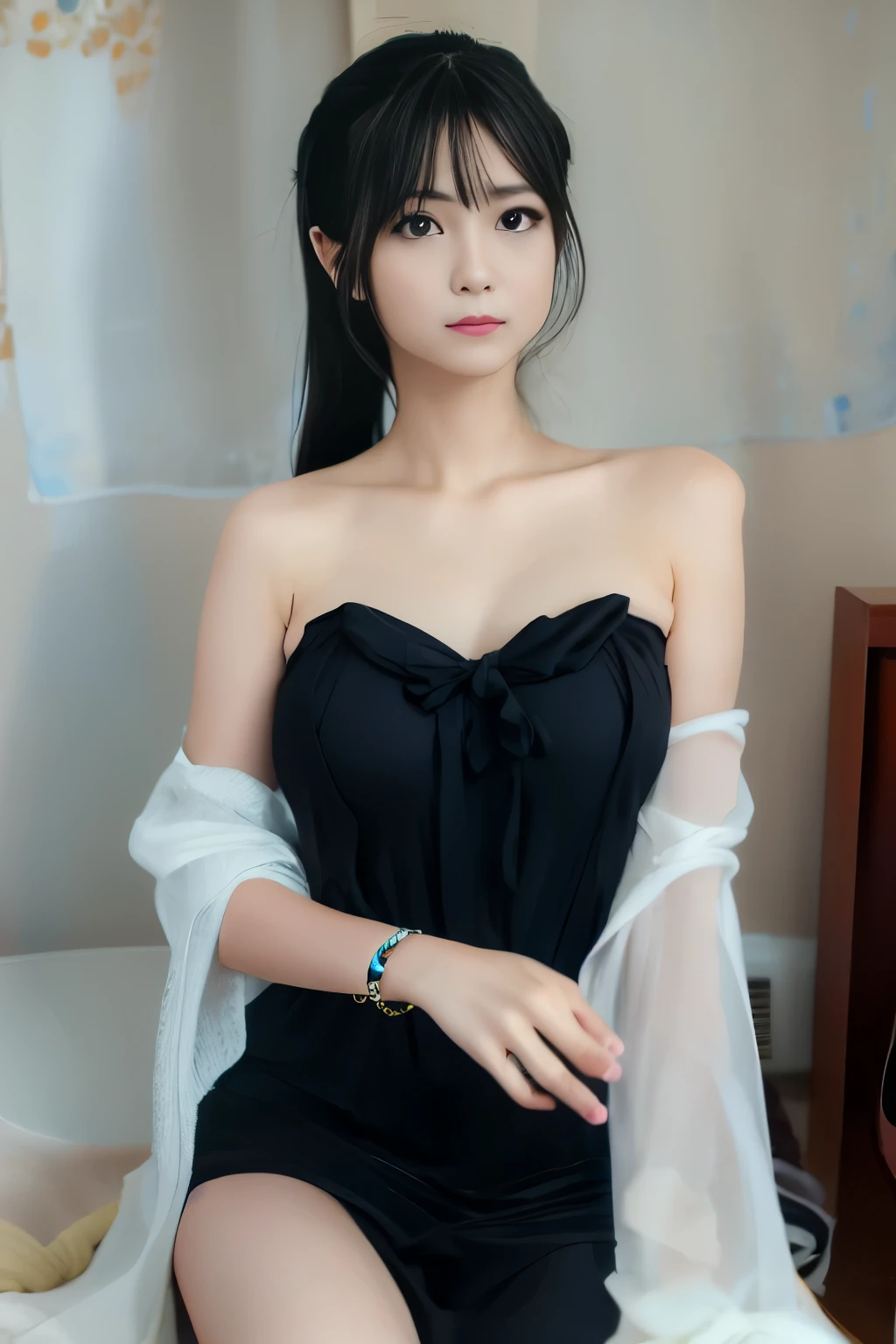 Renoa, blue duster, Blue wristband, Half Body, Smile, Holding the necklace, An unrivalled masterpiece, Ultra-realistic 8k CG, Perfect work of art, posture, 性感posture, Tempting, Clean, Pretty Face, Pure complexion, Pale skin, Intricate details, prestige, Gorgeous, luxurious, Fancy Dance Hall