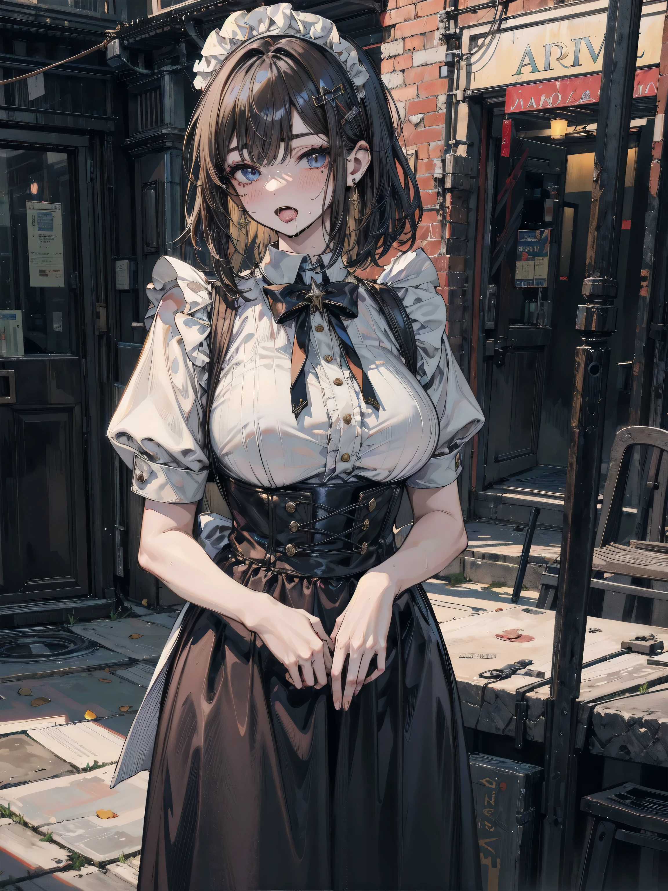 Milly\(milly)\, ponytail, brown eye, large breasts <lora:Milly_The_Aristocrat_s_Otherworldly_Adventure_Serving_Gods_Who_Go_Too_Far-000006:0.8>, shirt ,cafe, masterpiece, more details, more lines, best quality, posing