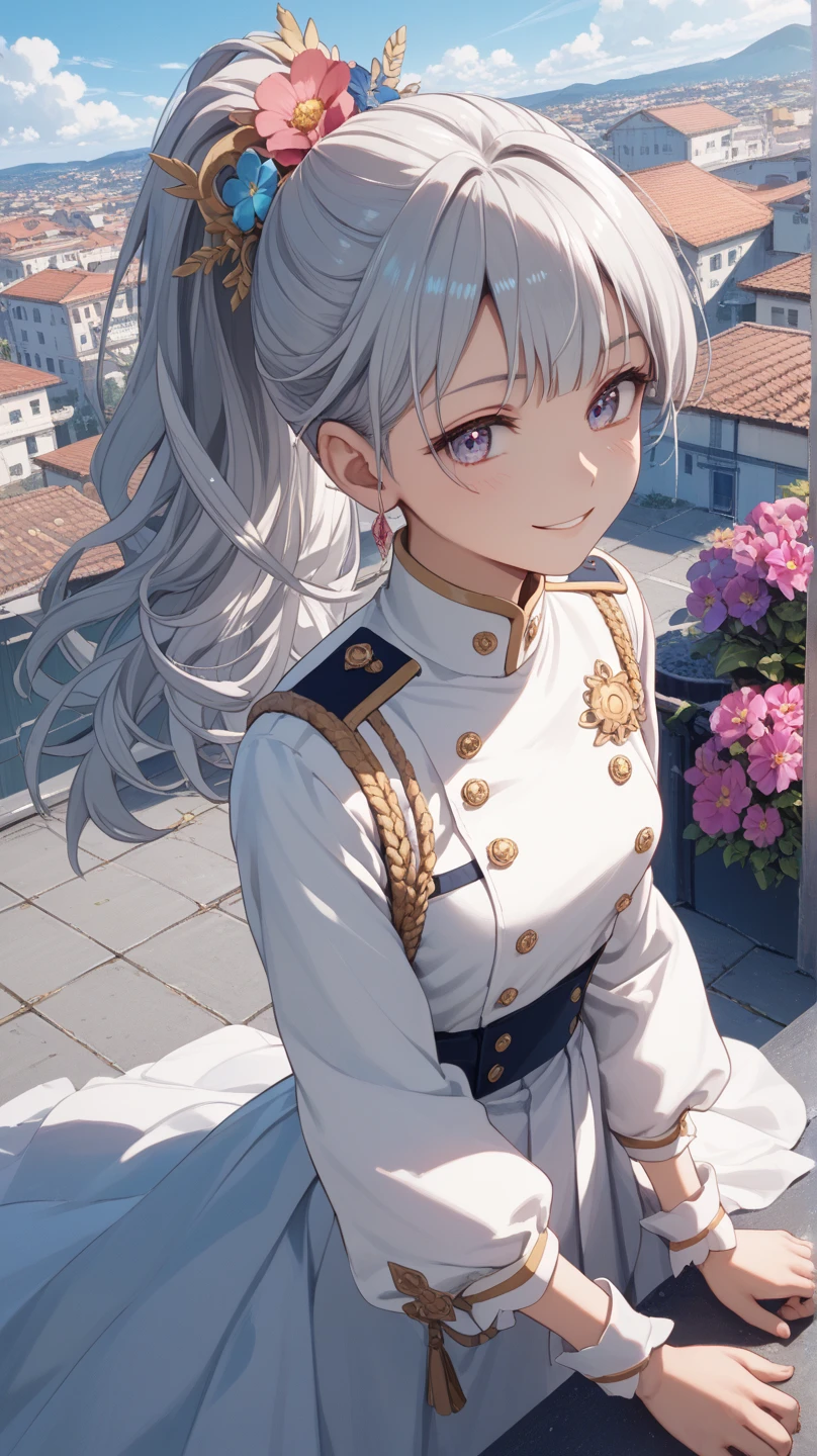quality（Masterpiece　 Delicate Depiction　UHD（ Ultra Fine）・super detail（ very detailed on trends）・best quality（最高quality）4K）appearance（woman　２０Age　 is tall　 very attractive face 　 ponytail　 pastel　 odd-eye　 Silver Hair　Decoration　uniform　Rin々Shi）composition（School　Warm colors　Mysterious）　 style（anime）