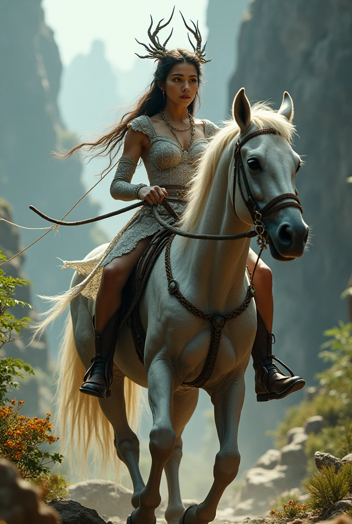 Pictures of a beautiful 18-year-old girl wearing Spider clothes riding on a wild horse with a 50-year-old boy