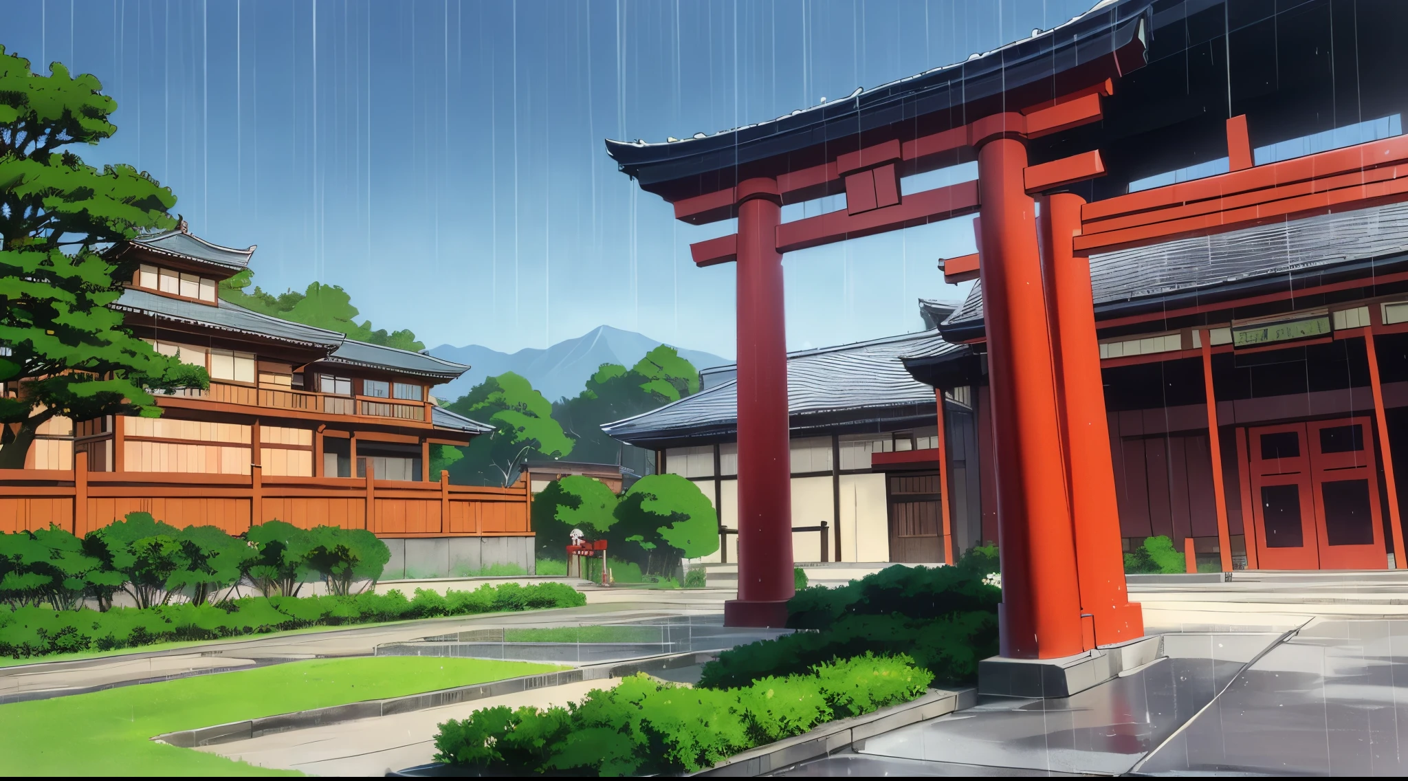 (Rainy sky) (Raindrops falling) (Daytime)
(80’s Anime) (classic) (Vintage) (retro)

1980’s Tokyo Jujutsu High is a broad campus of several buildings build in a traditional Japanese architectural style, operating under the guise of a Buddhist temple.

The school building is well hidden on Tokyo's outskirts, far and high in the mountains. Naturally, there are a lot of Higanbana (Red spider lily) other wise known as Red Spider Lily around the property to further obscure the location.

Some elements other than the buildings reflect the Buddhist theme. There are several statues of deities, shrines, and torii gates around the campus.

(View from the Torii Gate)