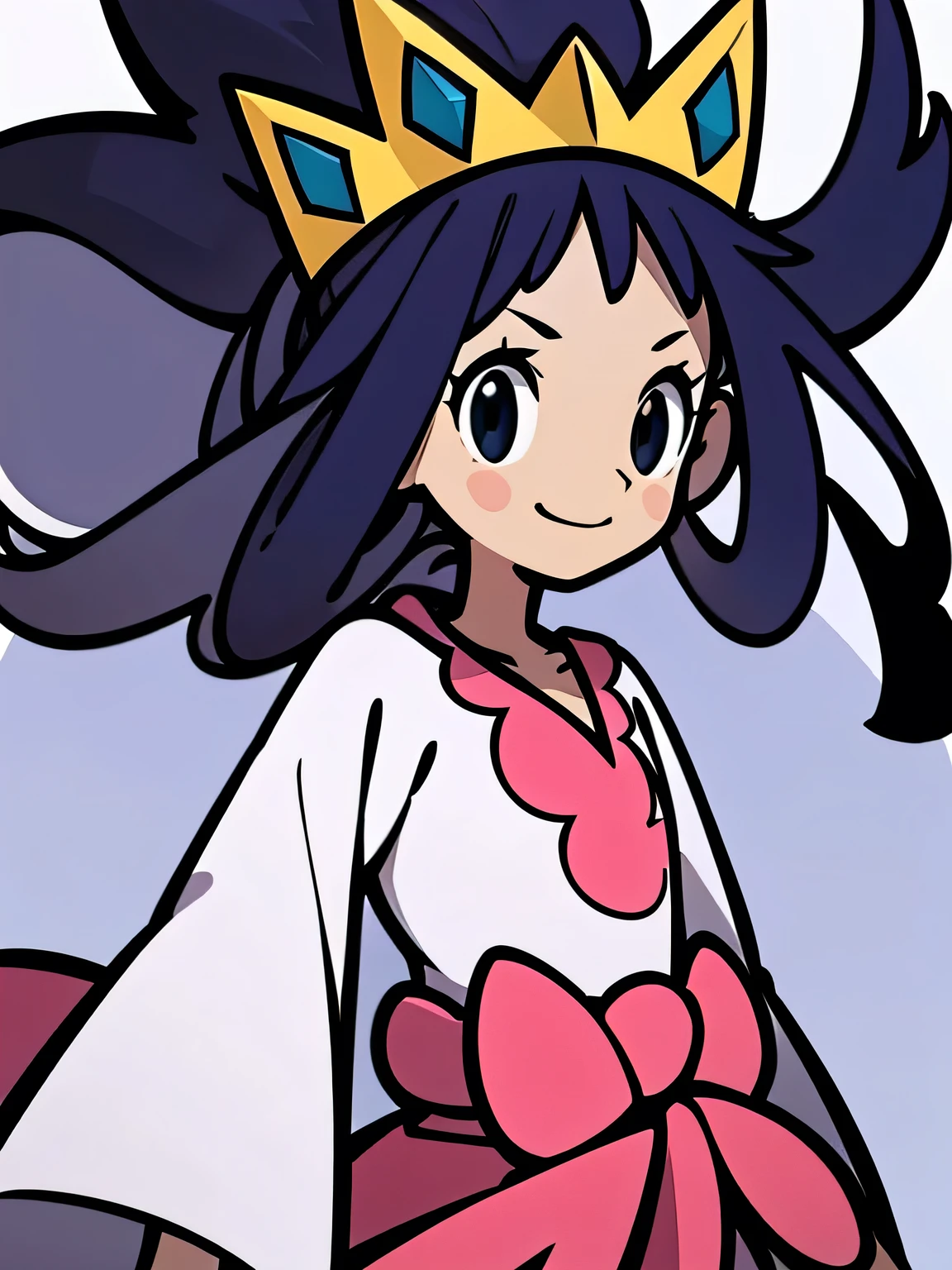 dutch angle,sideview,(upperbody),cute face:1.3, Iris, 1girl, solo, dress, tiara, wide sleeves, standing, very long hair, bow, low-tied long hair, waist bow, collarbone, shirt, closed mouth, smile, upperbody, white simple background,murakami takashi:1.3,kaleidoscope,outline,(illustration),