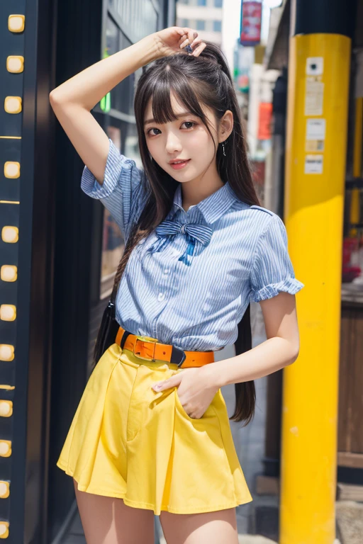 Cute Girls、Idol、high school girl、See-through、Orange Mini Skirt、sit