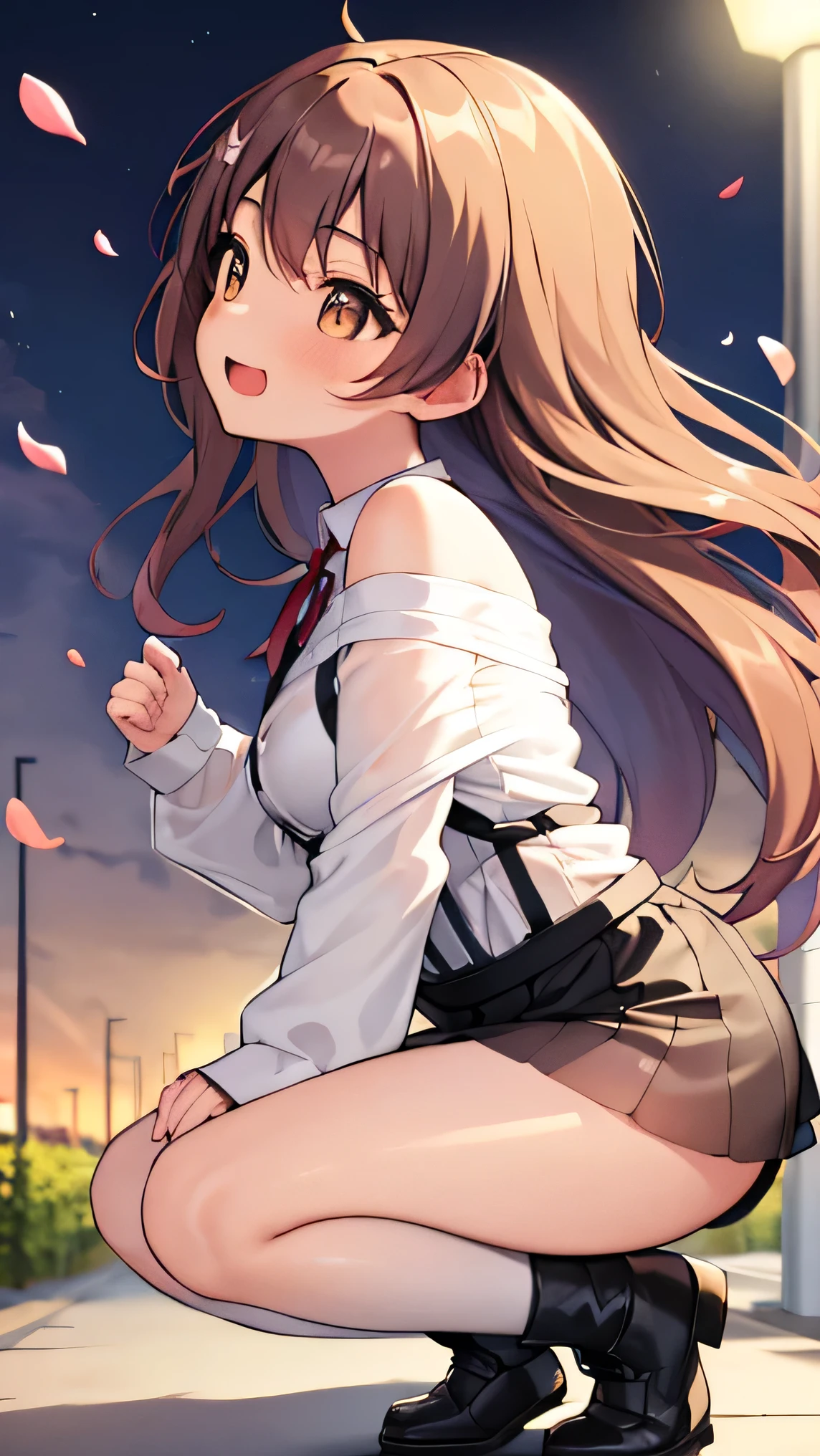 souryuu asuka langley, solo, (masterpiece, best quality),<lora:souryuu asuka langley:1>,floating hair, (floating:1.1), cherry blossoms, smile, open mouth, (dutch angle:1.1), mature female, depth of field, cityscape, colorful, multicolored background,pleated skirt, floral print, blurry foreground, looking up, large breasts, looking afar, light particles, from side, running, blue and pink theme,sunlight, from below, zettai ryouiki,
black legwear, white shirt,red plaid skirt,