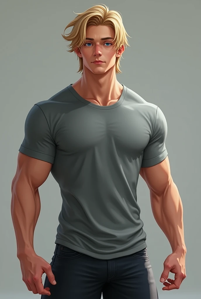 Create my ideal type: muscular, blond, light-eyed, aesthetically pleasing, 1 man with a nice nose and slightly long, medium-blond hair without tattoos 
