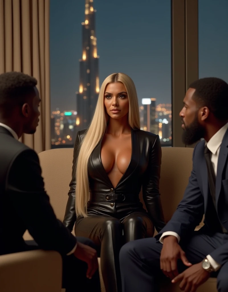 (Best Quality,Unparalleled Masterpiece:1.4) one tall muscular black man, four women with beautiful highly detailed faces are wearing white turtleneck-shirts and white yoga-pants (the four women express desire) (the four women surround and worship a single tall muscular black man, the beautiful women are touching him and snuggling the tall muscular black man,  perfectly detailed face, anatomically perfect nose, anatomically perfect eyes, anatomically perfect hands. IF ONE PERSON IN THE PICTURE IS A MAN THEN THE REST MUST BE WOMEN, IF THERE IS ONE MAN THEREFORE THE NEXT PERSON MUST BE A WOMAN, no crosseye, no same two pose are the same