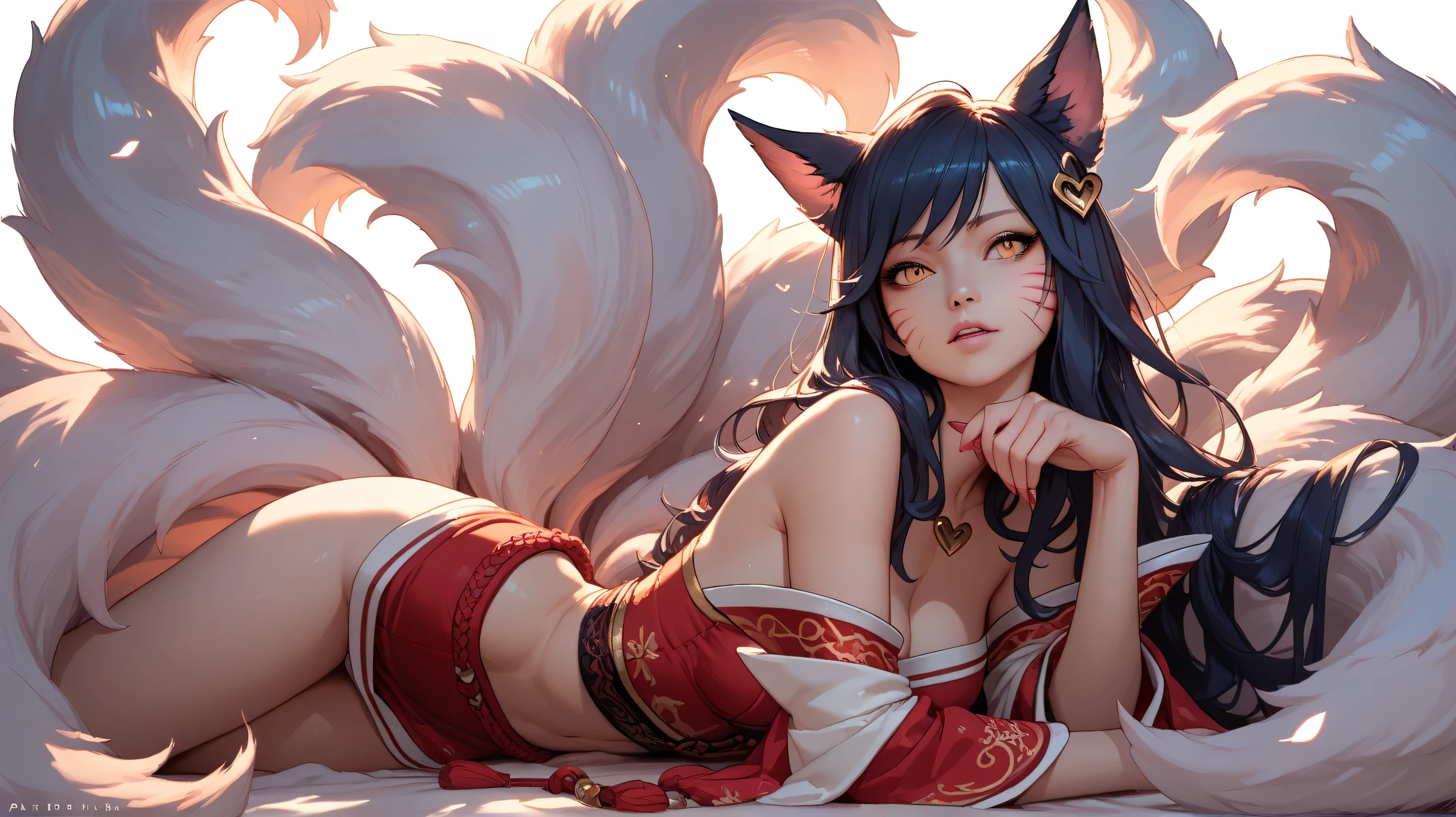 the best definition,(1 teenager)  High Definition , kitsune ears, tribal tattoo, flirty girl,  Small breasts add _Detail, Magi girl add _Detail, sensual pose, sexy girl,  with sarcasm expression she puts her hands to her face with a mischievous expression adds_Detail, Detailed pupils,  deep blue color added _Detail:1,  Full body sensual pose , sensual pose