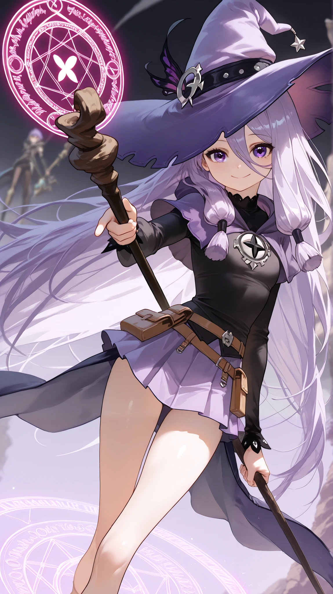 Keito。Purple Eyes。Purple Hair。Purple big axe。Swing down