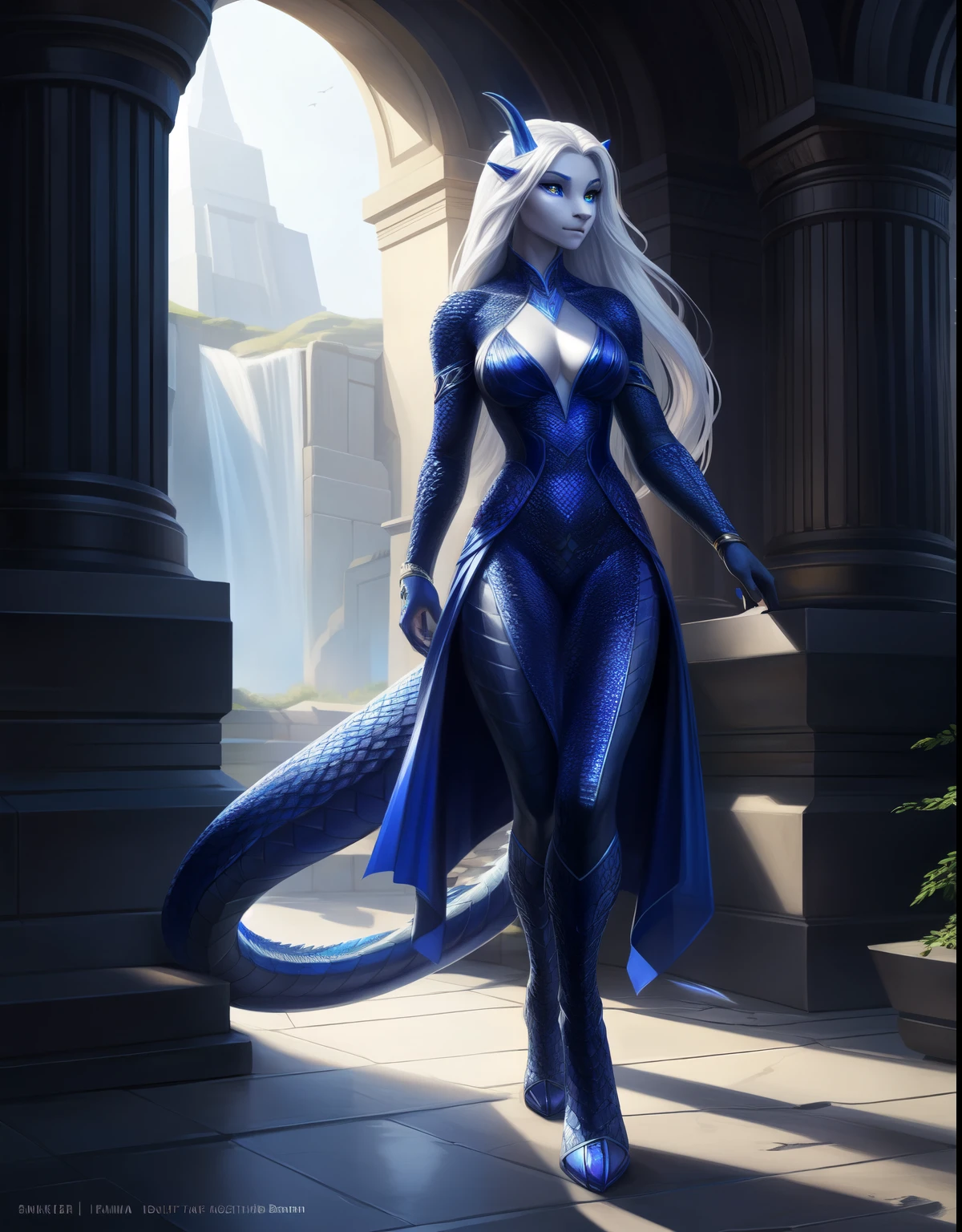 uploaded to e621, by Pixelsketcher, from Bayard Wu, Thomas Benjamin Kennington , from Einhelm, One second, ((Full Length, Master plan)),(detailed lighting of Bonifasco), (Detailed scales), (Detailed skin), ((long, Graceful sapphire-colored tail)), (long loose white hair)), ((detailed information)), [Ambient light],  [explicit content], [Sharp Focus], (questionable content), (shaded), ((masterpiece)), hiss, human Chest with large boobs and no scales, human Face with no scales, dragon horns, furry fantasy art, furry art, high resolution commission, second art, art,Sakimichan is beautiful, masterpiece, Best quality, detailed depiction, bright colors, Detailed face, perfect lighting, Perfect shadows, Perfect eyes, focus on the girl, the Dragon eyes, flawless human face with no scales, ((Graceful sapphire-colored tail)) the half Dragon, half dragon girl, can be solved, scaley arms and legs, sapphire-colored scales on arms and legs, look at the viewer, half-closed eyes, One, (masterpiece), (Best quality), (illustration), Detailed scales, Balanced coloring, Global illumination, ray tracing, good lighting, scales, split, I&#39;m looking at the viewer, Seductive look, elegant seducing pose, unnaturally big breasts with no scales, (The highest level of russian birchwood, day scene), ((slim and very built, long slender legs, long braid)), digital art, pixel art, high detail, intracate details, bohemian, elegant, aesthetic, lineout, realistic, high quality, work of art, hyperdetalization, professional, filigree, hyperrealism, beautiful girl, long fluffy eyelashes, intricate earrings, smokey eye makeup, close-up, ((character walking in a forest, birch trees)) 