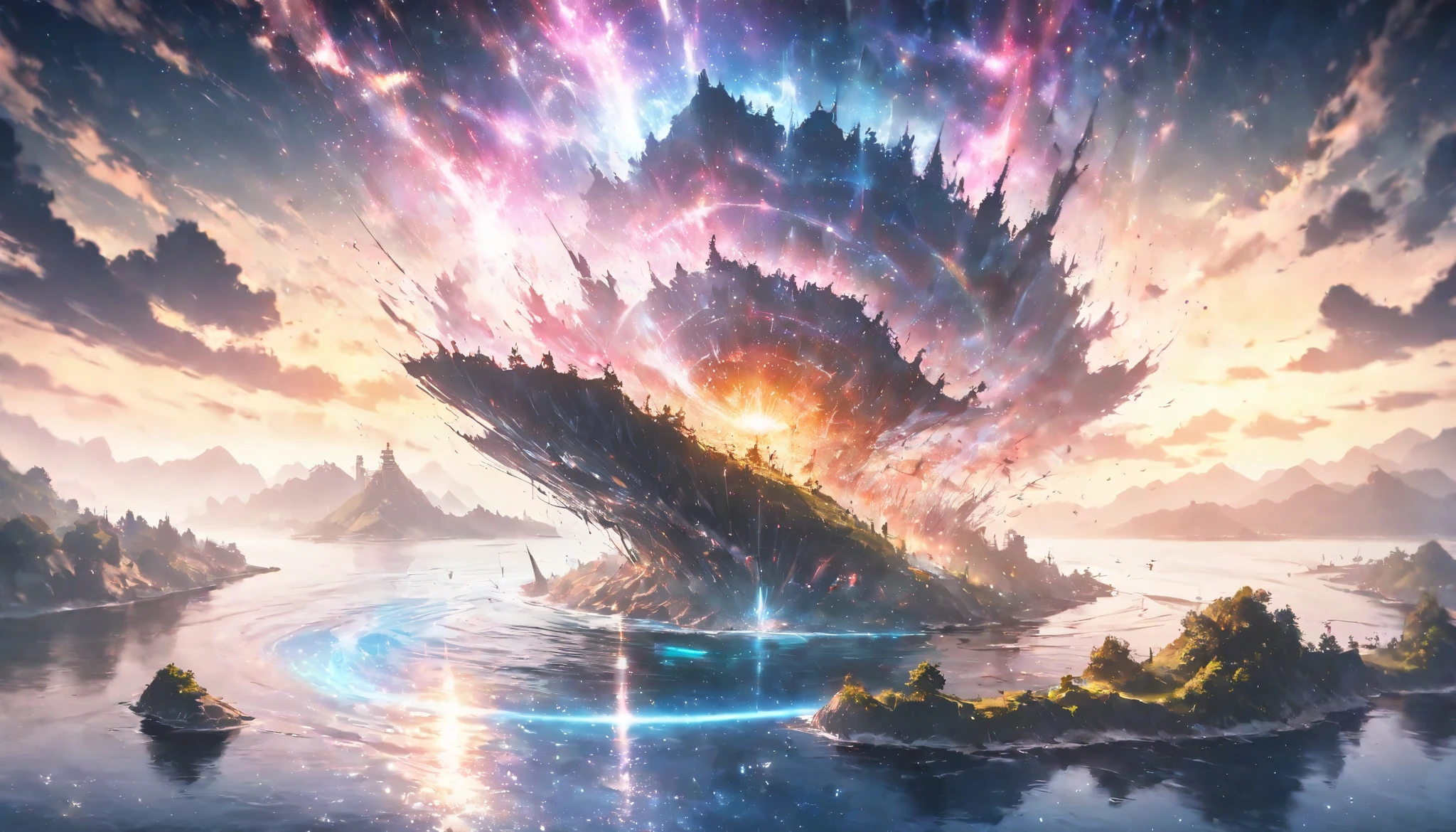  highest quality ,  highest quality , 16K,  incredibly absurd, muy detallado, delicate and dynamic, natural light,  Particles reflect light,  diffuse reflection of light , Vortex of light,  magic, creepy, Mysterious Island,  television show : Thunderbirds , 