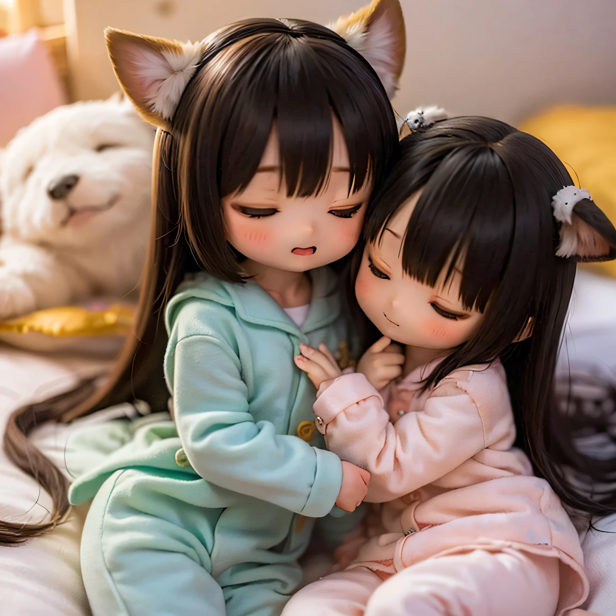 A puppy puts its nose close to a human