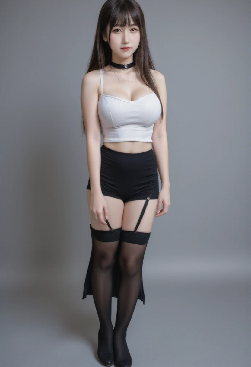 Master Parts, 非常にhigh quality, High resolution, Attention to detail, High resolution, high quality, Detailed face, Body limb details, Finger details, One Girl, alone, Black girl, Long and curly hair, Sleeveless Hinata outfit, bed, Sleeveless shirt, Clothing with fishing nets, Black Lips, Unzipped jacket, No good, fool, Exposed breasts, blush, Bright white socks, Transparent clothes, Exposed pubic hair, Camel Toe, whole body,Large Breasts
