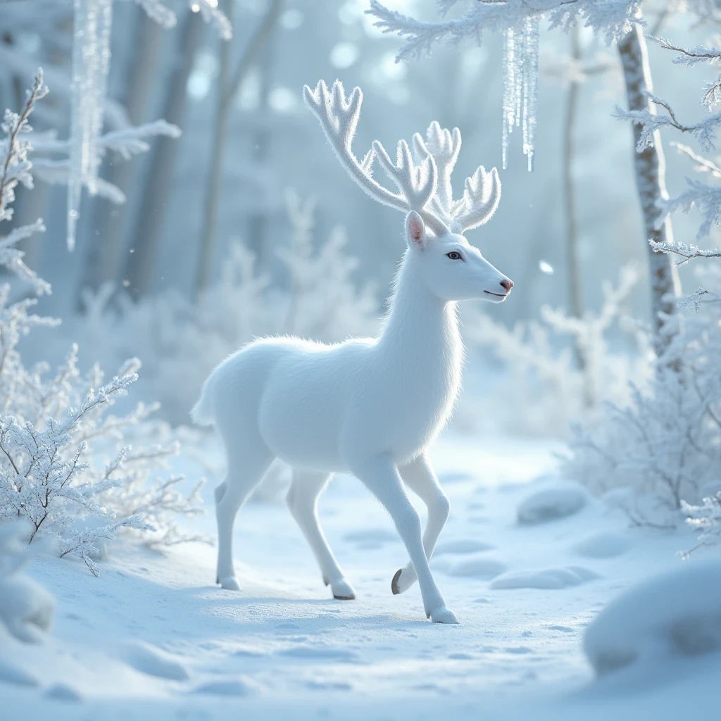 The ice and snow deer that comes leisurely, the pure white body realizes the ice and snow wonderland, Yan Jun becomes the wind, exhales white air in the transparent air, and the ethereal tree together forms a dreamy scene, high-quality CG portrays a magnificent picture, Yue Xiaofei's character design is perfect and fine, the curves are amazing, and the whole scene is more like a world away under the blessing of the depth of field effect.