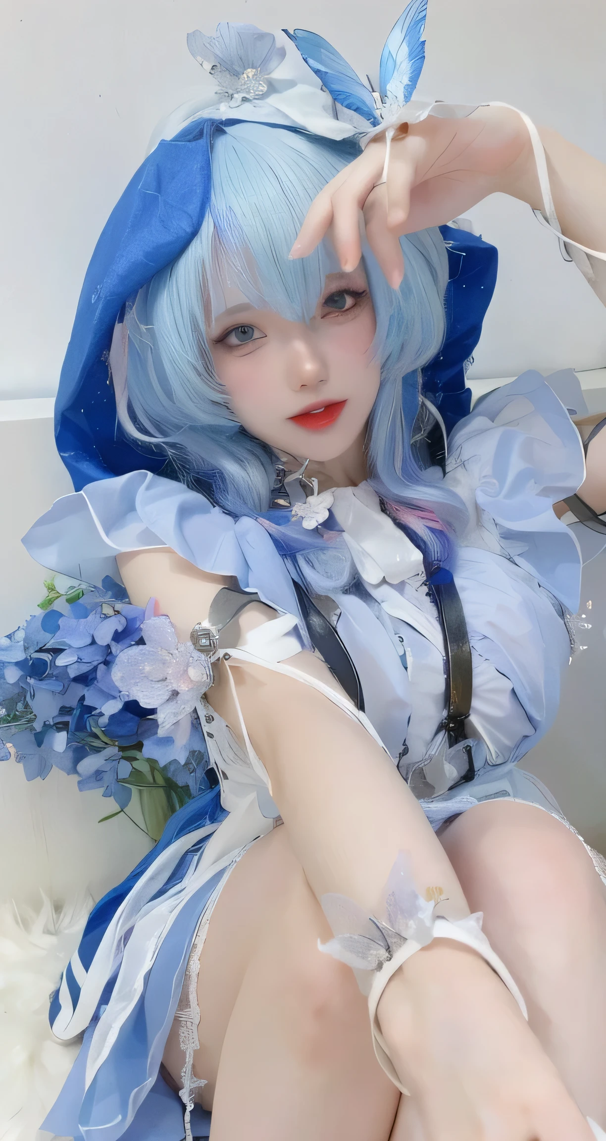1 Girl, Practical, Rem Reset, Blue Hair, Blue Eyes, best quality, high resolution, Very detailed, Large