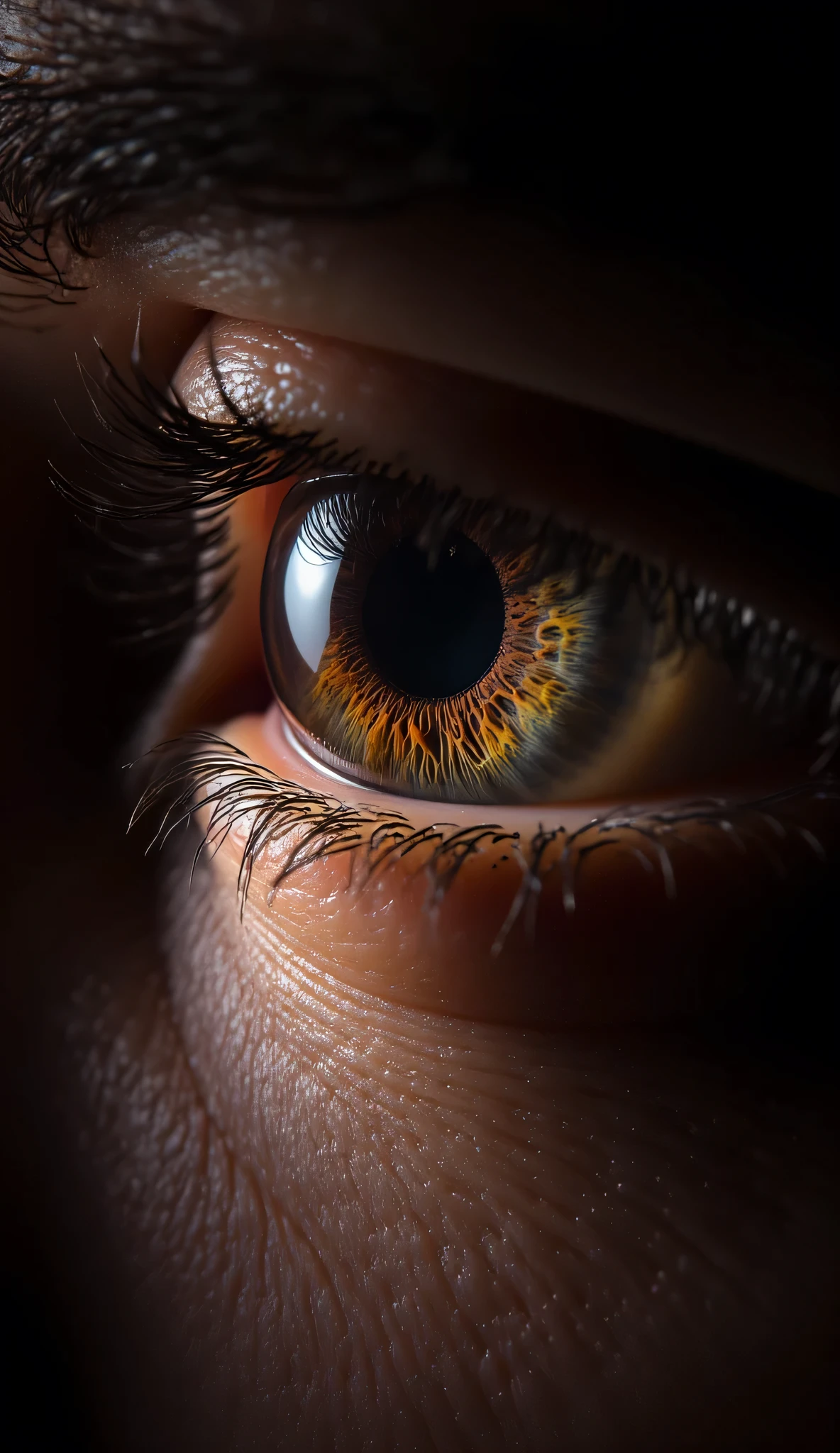 close up of just one eye on the lateral human male side with a rounded face. The iris is predominantly dark , almost black, with an intense white glow in the center , simulating the reflection of light . The upper eyelid casts a soft shadow over the eye , giving depth to the image
Portrait very realistic full body shot of the reference image of the character so realistic and handsome man very handsome man is without the t-shirt and powerful expression of masculinity, handsome(Beautiful half normal bulging and half realistic full body muscular:1.5) (( so close)) photograph of a muscular man with less fat and a small belly bulge, resembling a handsome man with a 99.8% face similar to that of the reference image provided. He is wearing only underwear, very white skin:1.3, handsome, showing off his toned physique. ((Full body photo:1.4) , (((Your chest is covered with short hair))), and (((your navel is slightly hairy))). (Very hyper-realistic:1.4), (((white skin))) ,
The background of the image is dark and uniform , with the same dotted texture , highlighting the eye as the focal point . The colors are warm, with predominance of shades of brown and black .