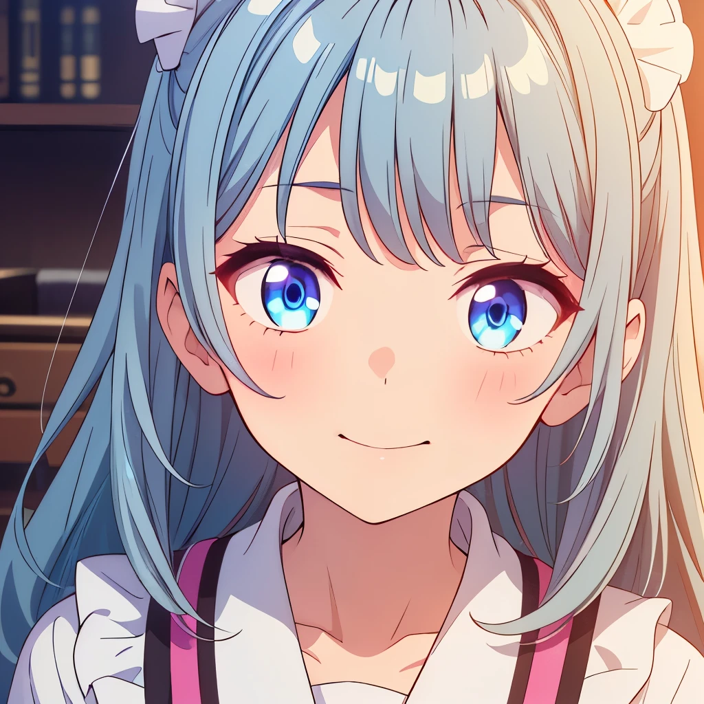 (( best quality )), ((masterpiece)), (  Details), smile, 1 girl, perfect eyes,Glowing Skin, Silver Hair, inner color blue,High Layer Cut, long hair,Intake, shorts, jacket, face up, face up, face upイラスト, no background ,Maid服,Maid,Moe Moe Ekyun,
