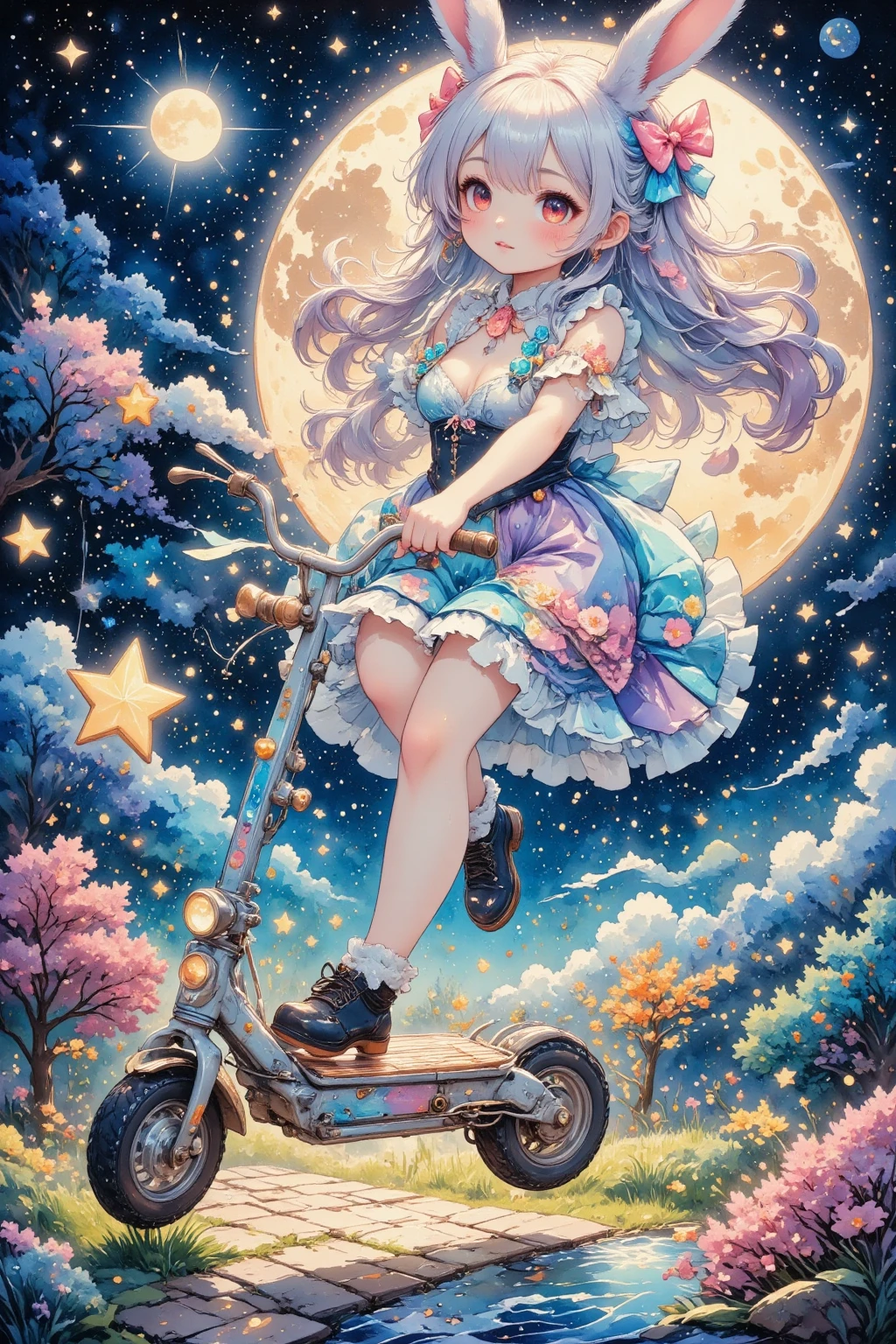 (high quality,masterpiece:1.2),vibrant and colorful fantasy world,lush green grass,playful and fluffy cotton candy clouds,swirling rainbow lollipops,towering candy cane trees,gumball-filled river shining under the sunlight,sparkling rock candy mountains,beautifully detailed and brightly colored candy castles,gingerbread house decorated with icing and candy,children riding on candy-inspired carousel,smiling gingerbread man with icing buttons and smile,delicious candy-filled picnic on a checkered blanket,chocolate waterfall cascading down caramel-covered cliffs,plethora of candy wrappers floating in the air like confetti,excited children joyfully exploring the magical Candyland,sugar sparkle falling from the sky,fluffy marshmallow trampolines bouncing happy kids,people dressed in candy-inspired outfits,friendly unicorns with cotton candy manes,starry night sky filled with candy constellations,sweet aroma of freshly baked cookies mixed with lollipop fragrance,delighted laughter and happy chatter filling the air,cheerful and whimsical atmosphere radiating pure sweetness,happiness and joy in every corner of Candyland.
