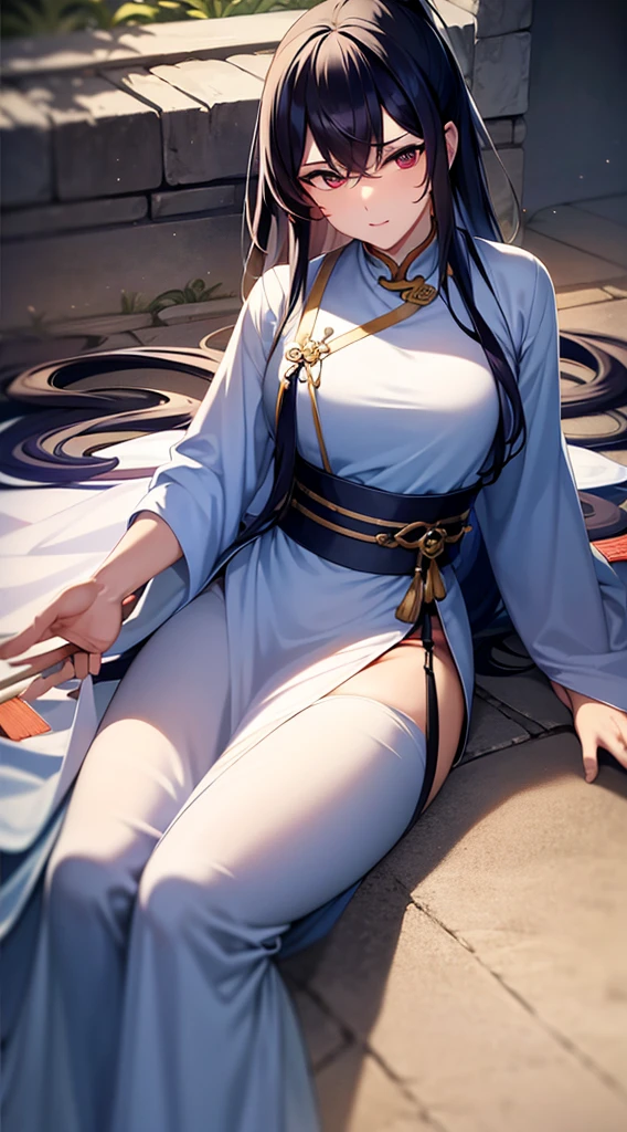 female mage invoking with magical backgrounds,japanese town
