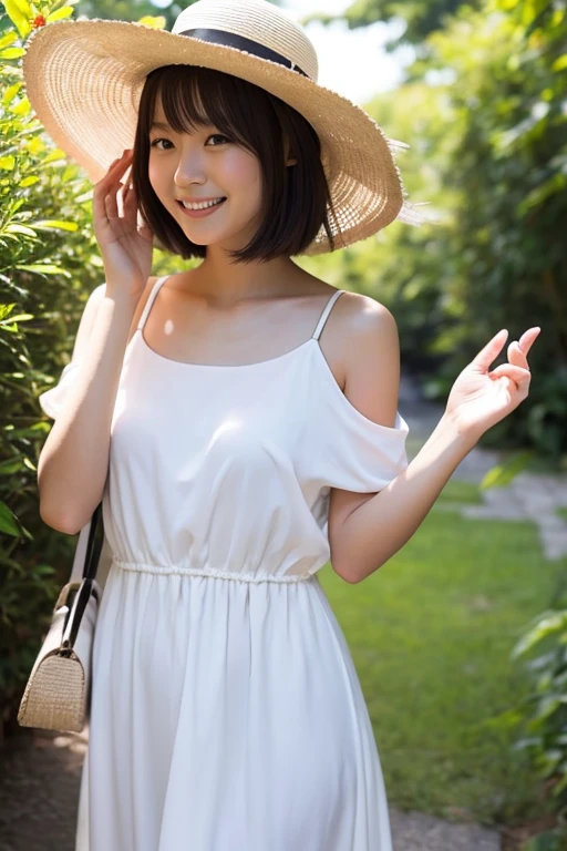 quality,master piece,by famous artist,bloom,a girl, one girl,solo focus,alone,4K,8k,raw photo,short brown hair,watch,big eyes,Japanese women,20th Generation,healthy,Plump,maternal,positive,bright,kind,Young Woman Fashion,(White dress),Straw hat、Beautiful Skin,Fair skin,最高quality,4K,8k,masterpiece,Young and beautiful,Clear、The man is fascinated,Attractive woman,ccup bust、An innocent smile、smile、teeth、standing、one girl、The background is a park、squirt、one girl、Accurate hands、Accurate legs、Detailed hands and fingers、Anatomically correct body、Accurate Fingers,one girl,very nice lady,one girl