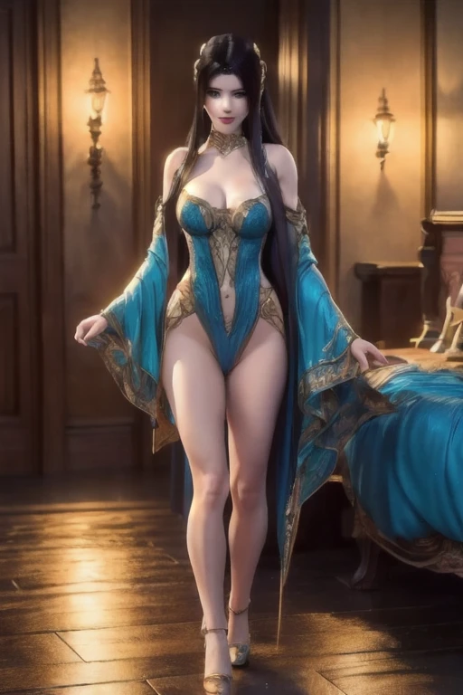 Blue Hair Surrealism, Character table, Reference Table, Standing painting, 8k, Super Detail, 1080P, Women HD, 4K, 8k, 16k, high resolution, best quality, high quality, Anatomically correct, masterpiece, precise, Ultra HD,grace,Unreal Engine,Delicate face,Long braids,slim,Long legs,miniskirt