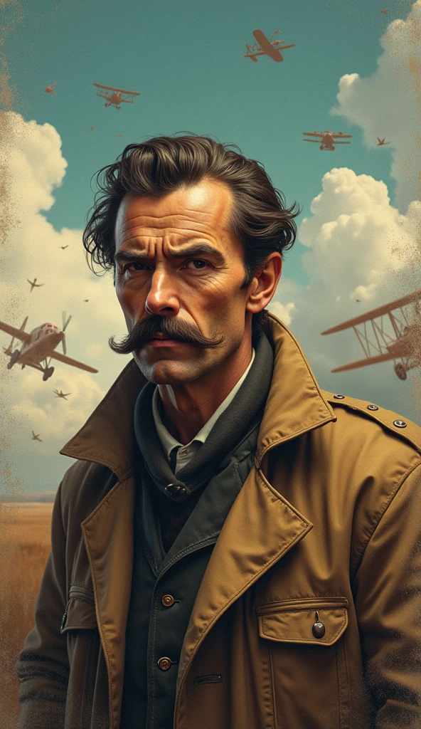 สไตล์ภาพประกอบ Red Dead Redemption 2,Colonel Sanders KFC,Wear a Nevada hat.,Khaki coat,Blue vest and white shirt,Nothing but a mustache,shaved face,Sheriff's seal, Masterpiece, Digital Artwork, important art. HD, Sheriff's shirt. in the city. Sheriff's shirt, Eastern city